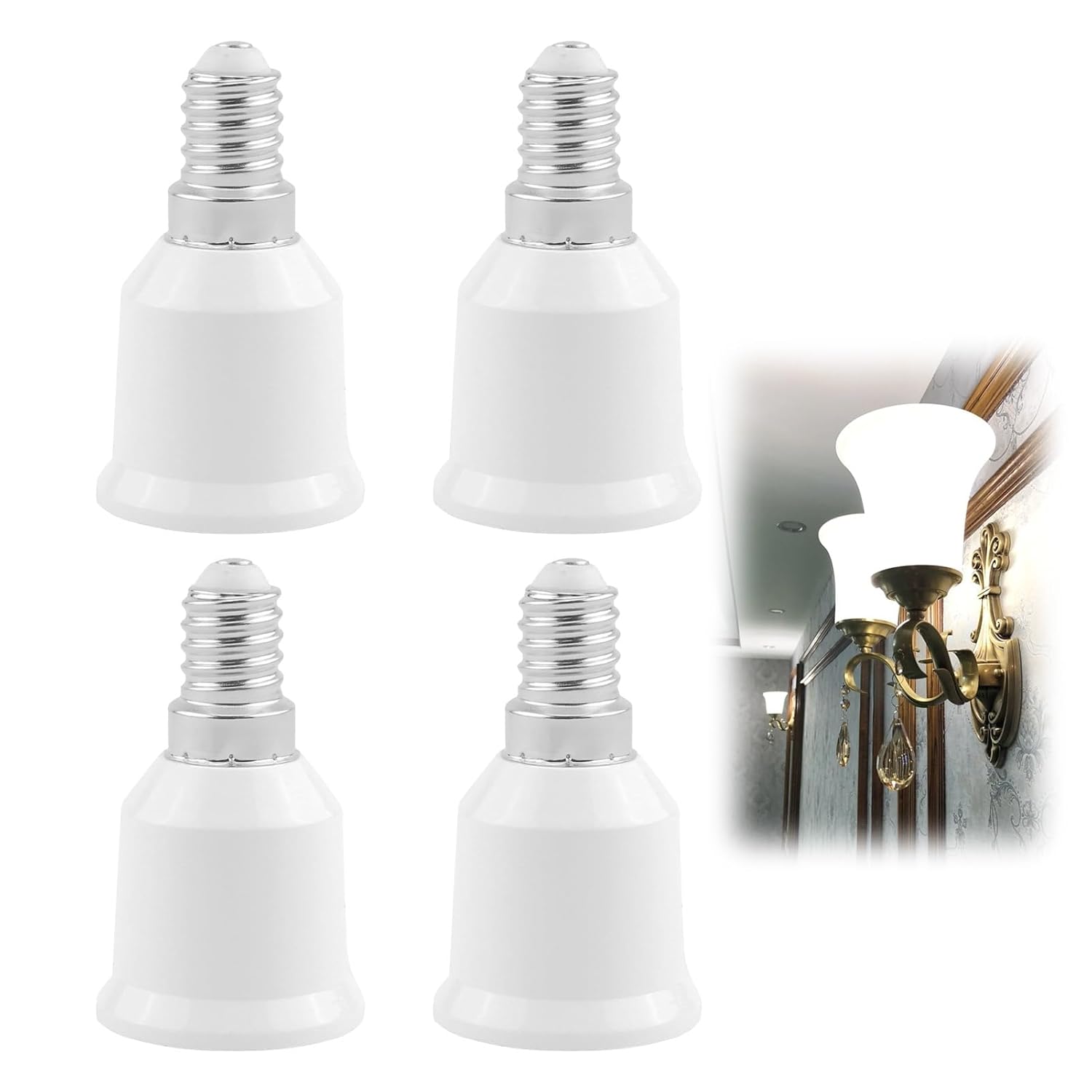 E14 Auf E27 Fassungsadapter (4 Stück), E14 Auf E27 220v Fassungskonverter, Lampenadapter Kompatibel Mit Led-, Glüh-, Kompaktleuchtstoff- Und Halogenlampen.
