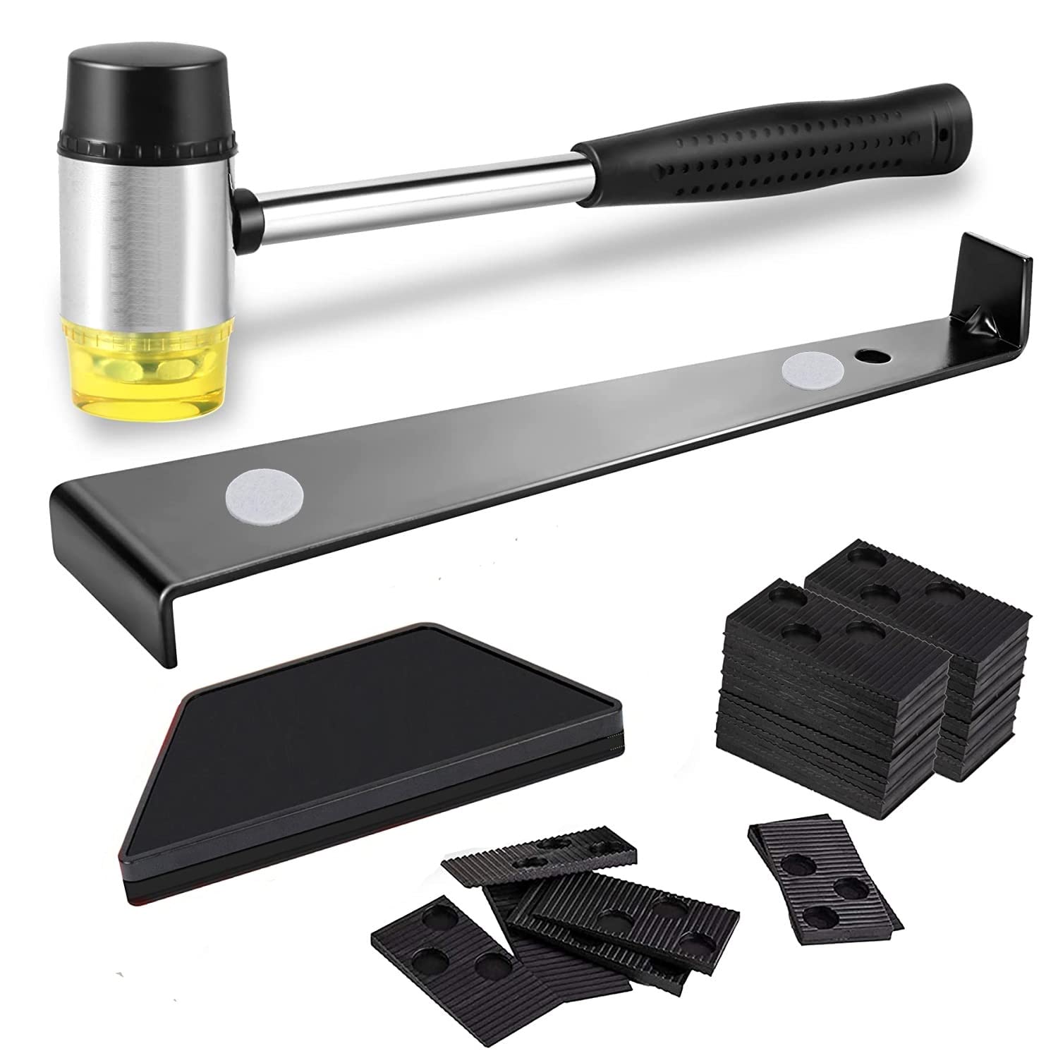 43-teiliges Laminatverlegeset, 26 Cm Doppelseitiger Gummihammer Mit Verstärktem Schlagklotz, Verstärkte Stahlzugstange, 40 Abstandshalter – Kompatibel Mit Laminatböden