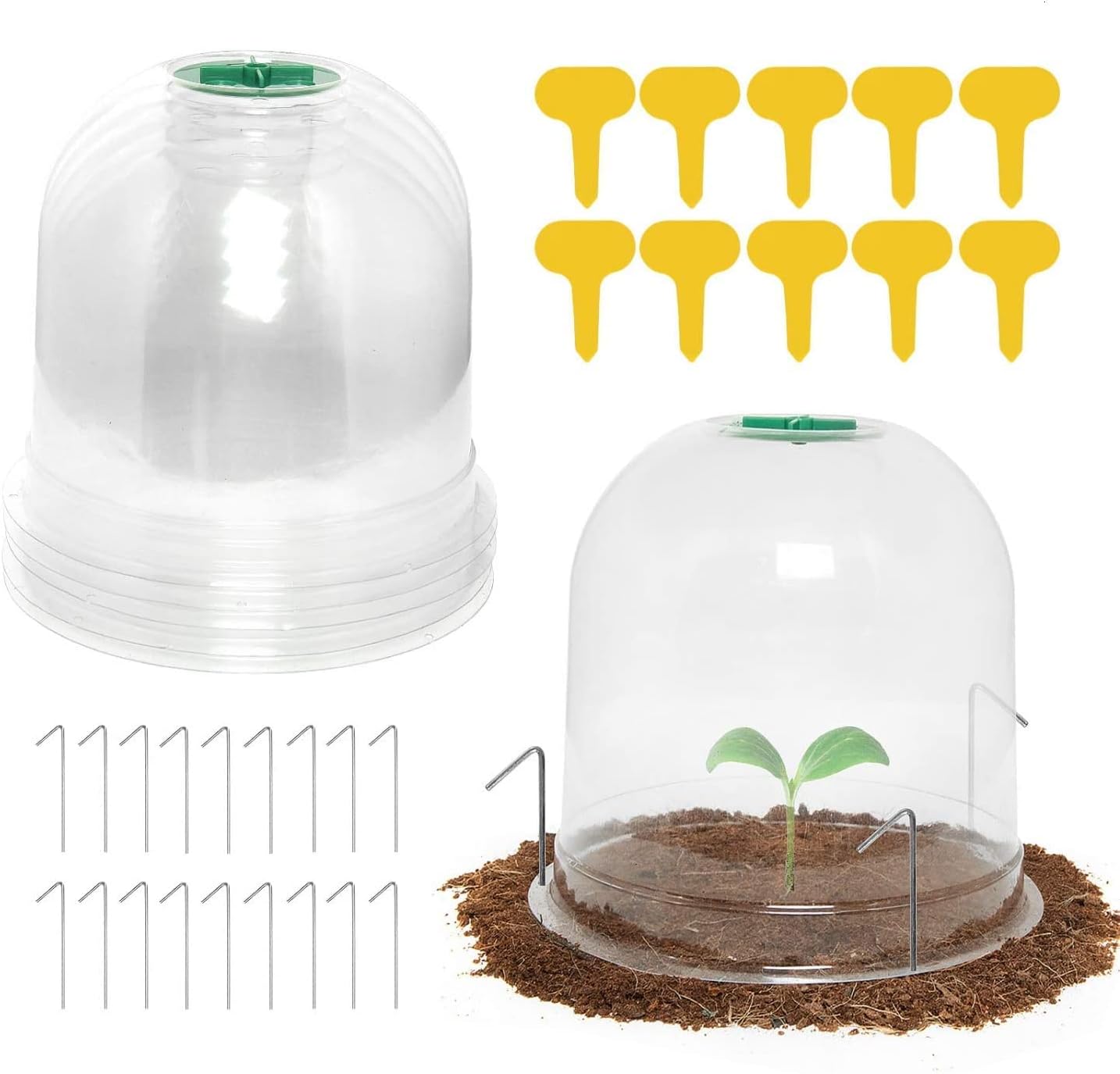 Set Mit 6 Gartenpflanzen, 26 Cm X 20 Cm Mini-gewächshaus Aus Kunststoff Mit Pflanzdeckel - Mit 10 Pflanzenetiketten Und 18 Befestigungsstäben