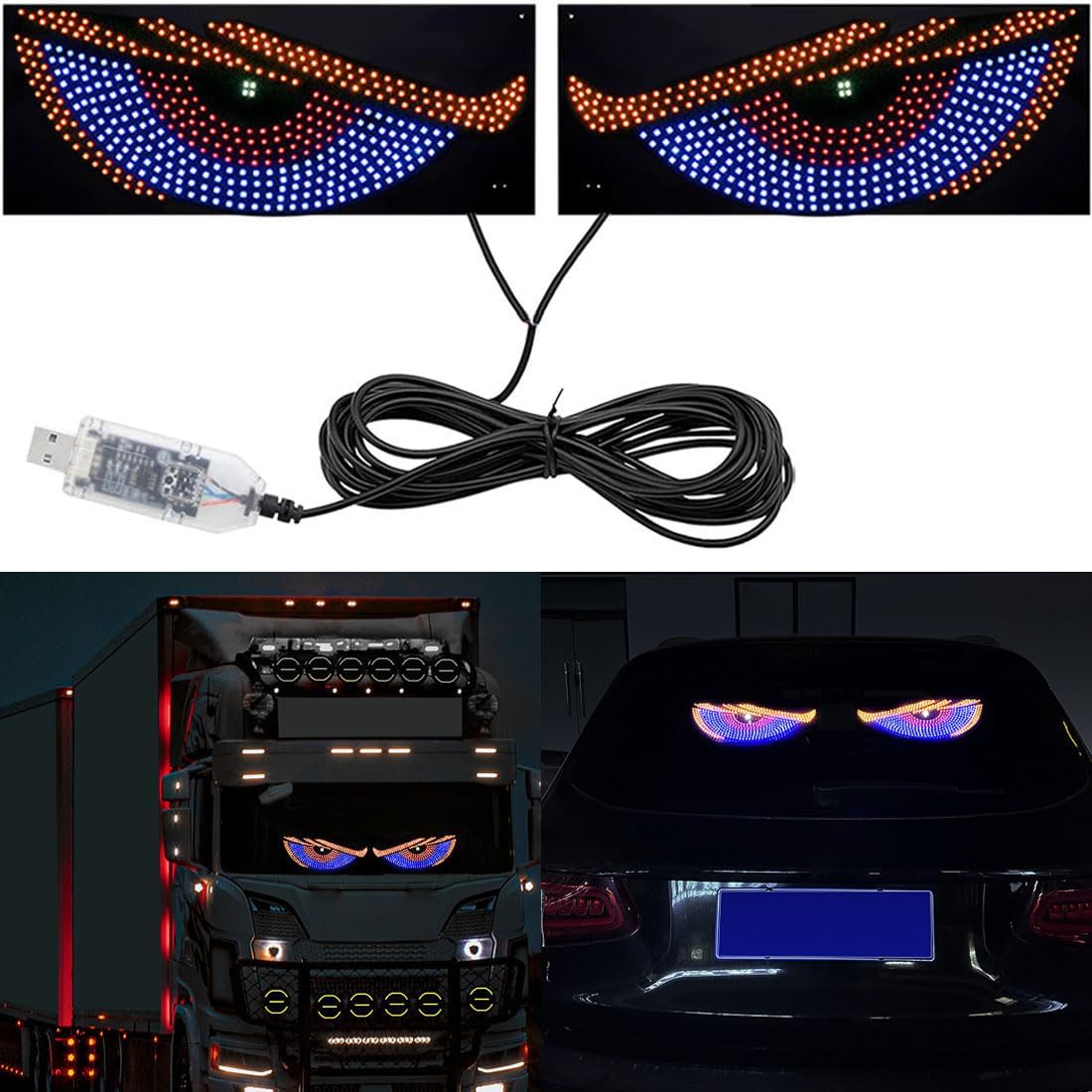 Teufelsaugen, Kompatibel Mit Autos, 12 Cm X 30 Cm Led-autoaugen, Animierte Led-windschutzscheibenaugen, Große Auto-windschutzscheibenaugen