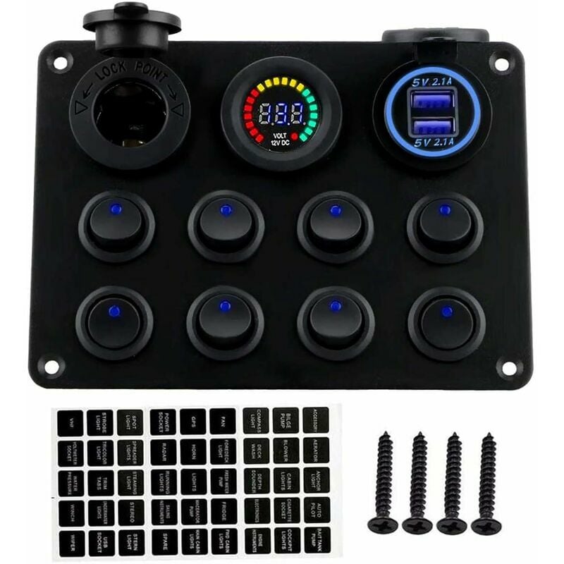 12-24v Wippschalter-bedienfeld Mit Zwei Usb-ladeanschlüssen Und Led-voltmeter Für Boote Oder Autos [nx]