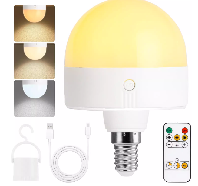 Wiederaufladbare E14-glühbirne, 2er-pack, 300 Lm, Entspricht 9 W, Abnehmbares Ladegerät, 3 Farbtemperaturen, Runde Notleuchte Mit Fernbedienung Und Dimmer, Titan