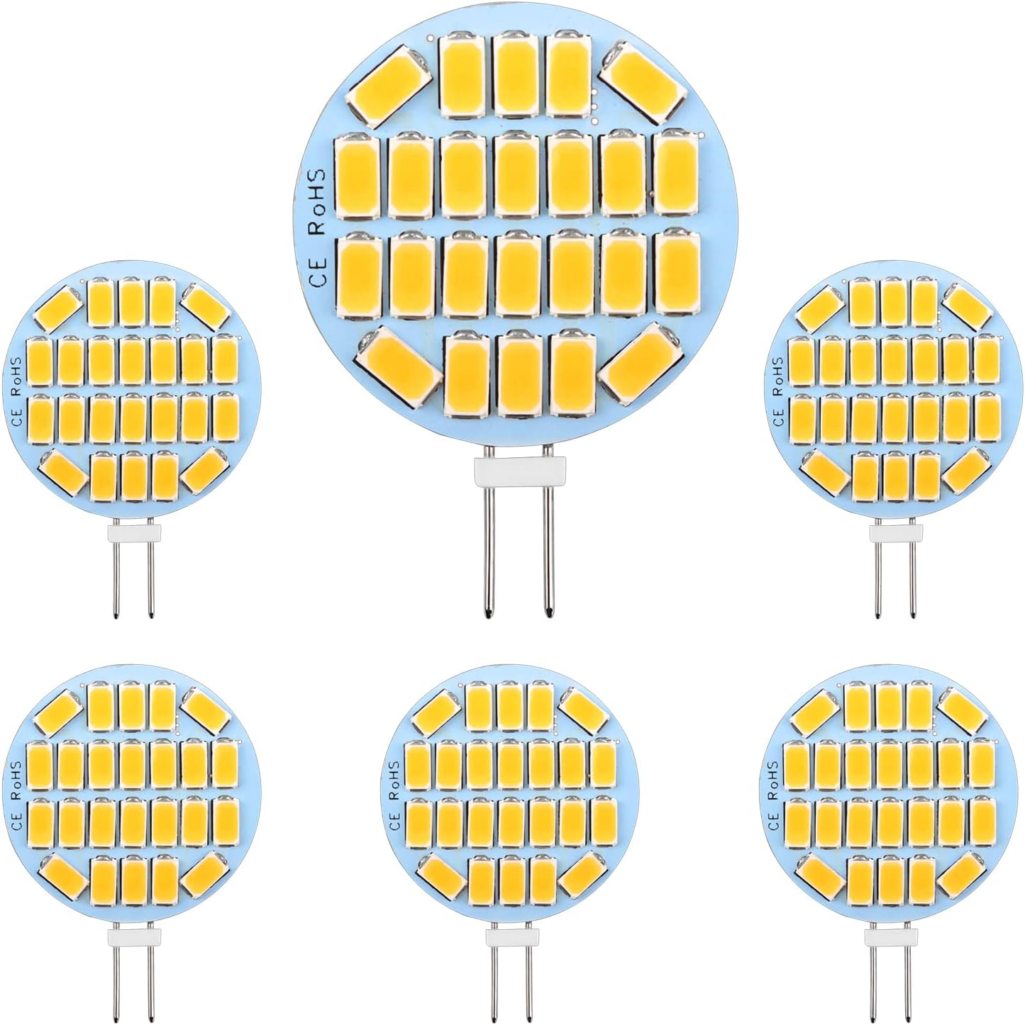 6er-pack G4-led-lampen, 3 W, Ac/dc 12–24 V, 300 Lm Warmweiß (3000 K), 24 Smd 5730 Leds, Entspricht Einer 30-w-halogenlampe, Nicht Dimmbar, Runde G4-led-lampe. Geeignet Für Möbelbeleuchtung Und Einbaus