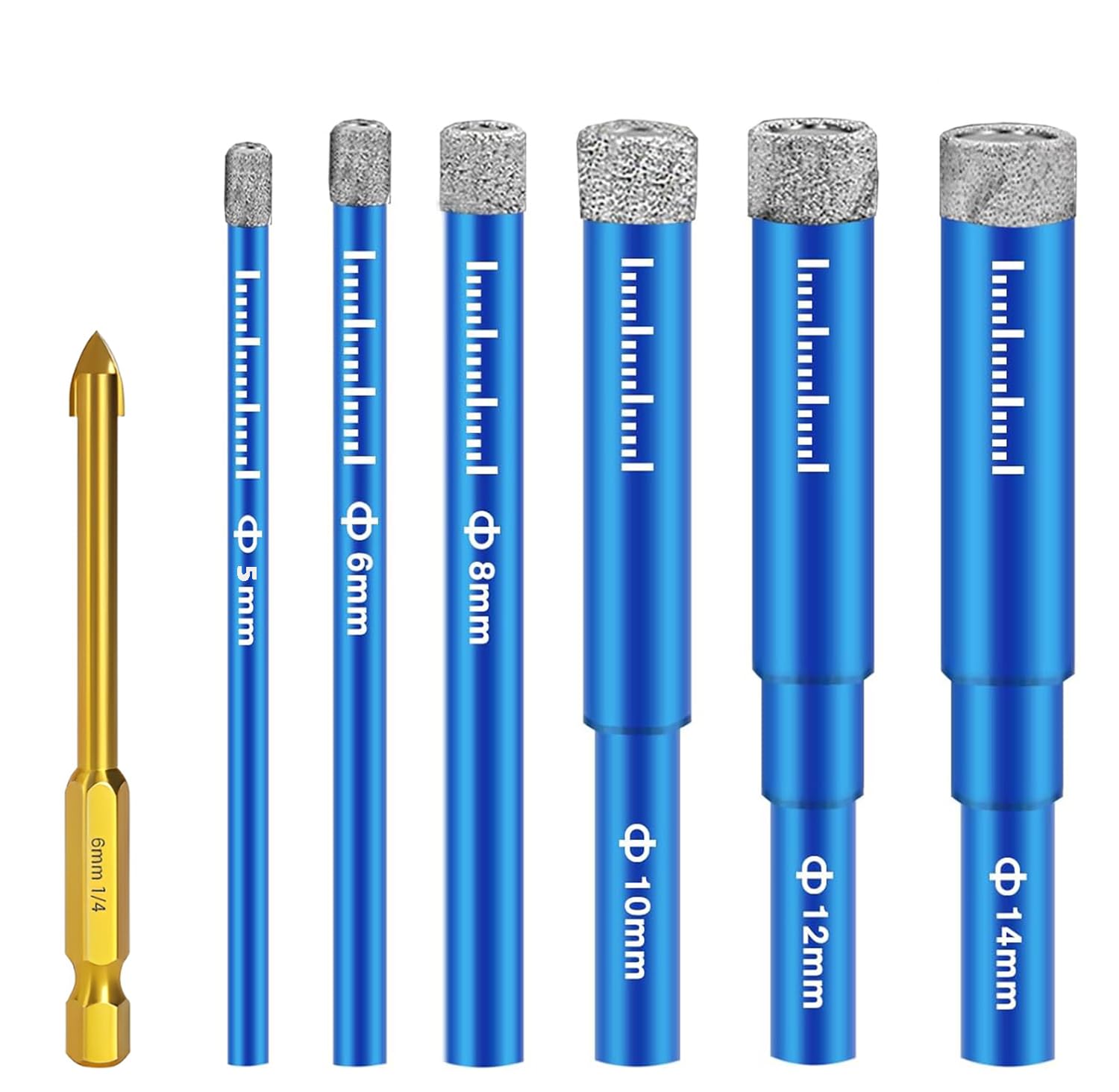 Set Mit 7 Diamantbohrern, Geeignet Für Fliesen, Diamantbohrer Für Porzellan Und Feinsteinzeug Mit Durchmessern Von 5/6/8/10/12/14 Mm, 6 Mm Metallbohrer, Geeignet Für Porzellan, Keramik, Granit Und Fli