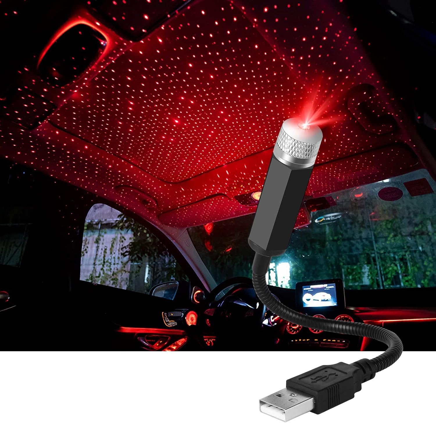 Stimmungsleuchte, Usb-kompatible Auto-deckenleuchte, Led-sternenhimmelprojektor, Rotes Nachtlicht, Mehrere Einstellbare Modi, Romantisches Licht – Ideal Für Zuhause Oder Partys
