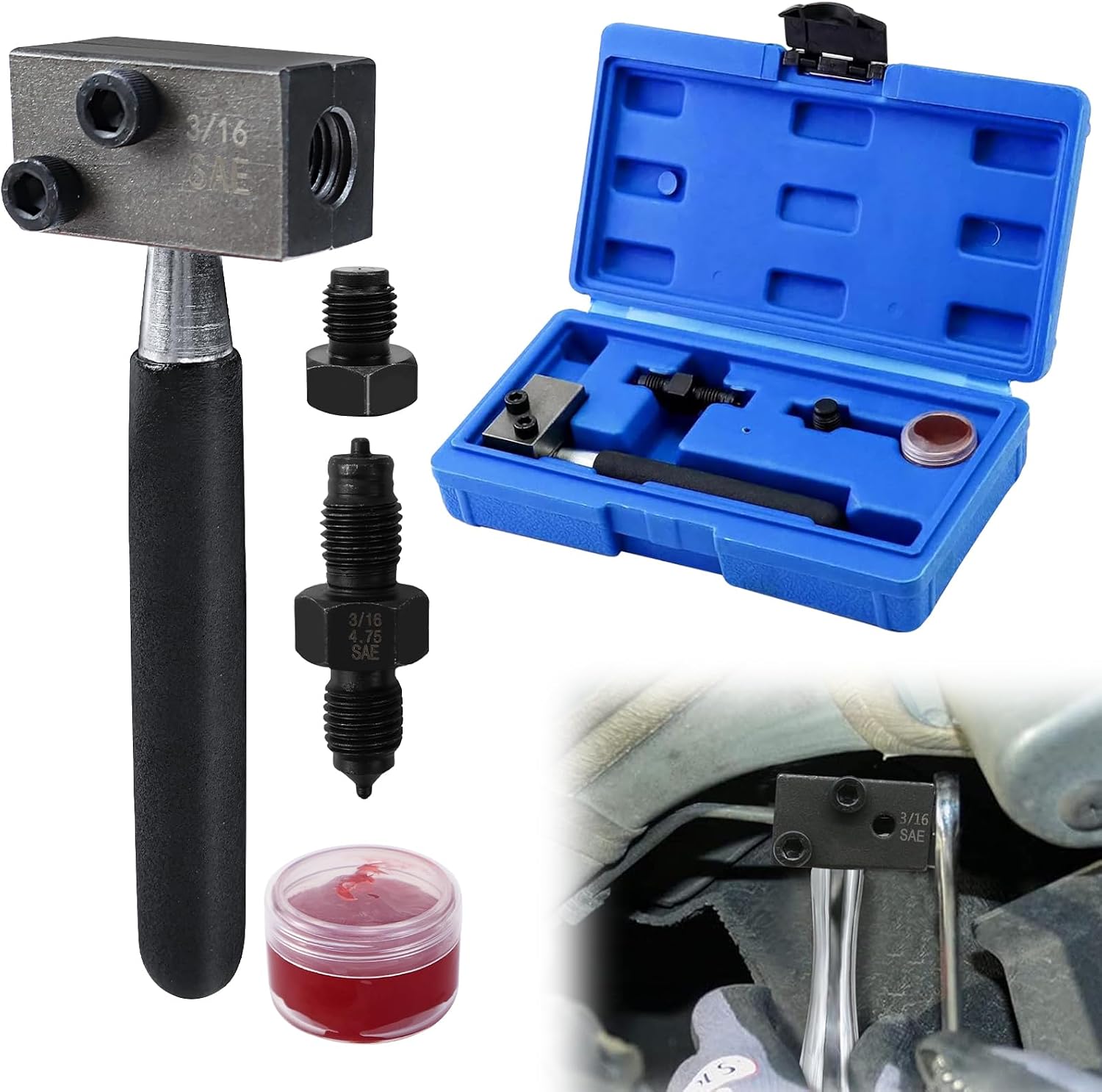 Set Mit 4 Universellen Bremsleitungsspreizern, Inklusive Werkzeugkasten, Spreizer, Abnehmbarem Design, Kompatibel Mit Der Reparatur Von Fahrzeugbremsleitungen