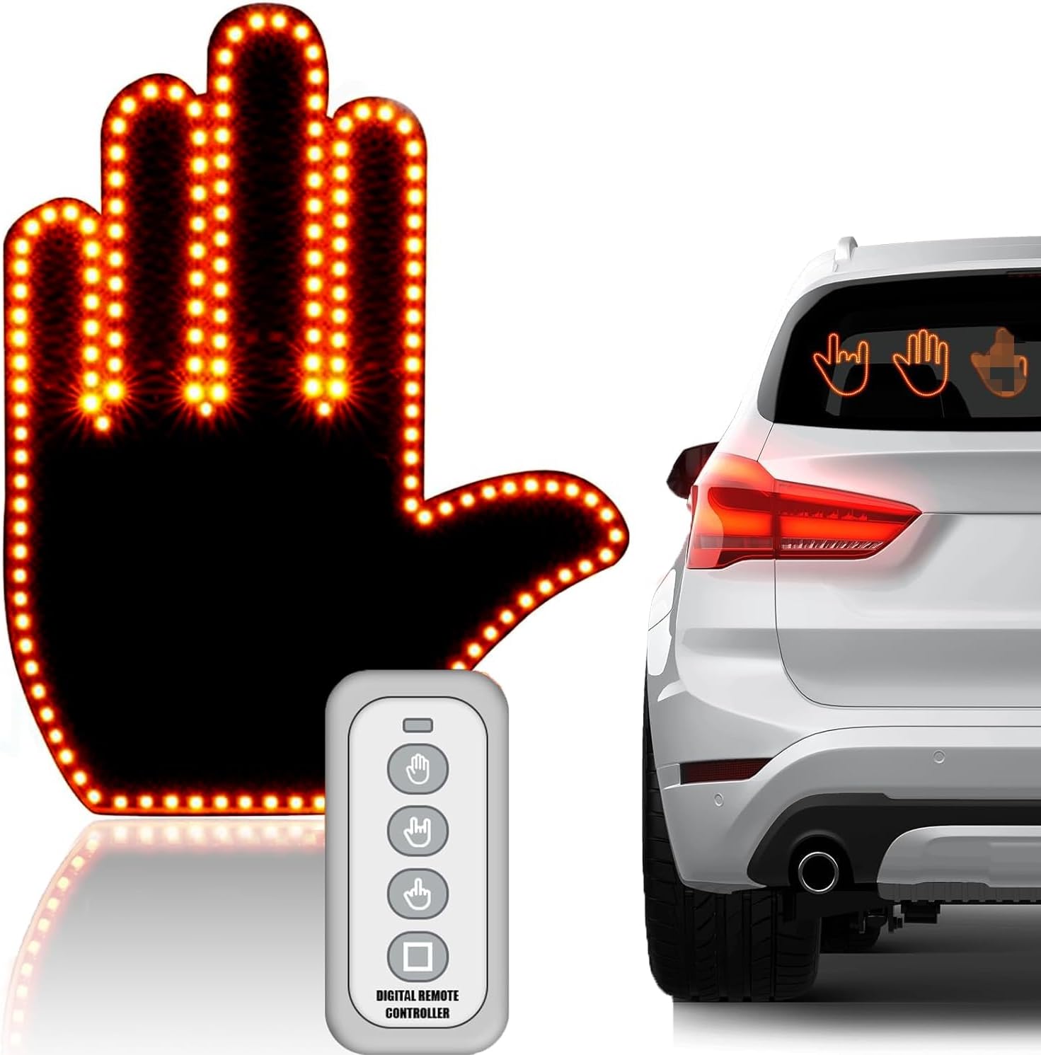 Fingerlicht Für Autos, Fingerlicht Mit Fernbedienung, Langes Led-fingerlicht, Auto-fingerlicht, Windabweiser Kompatibel Mit Fingerlichtern, Verkehrszeichen Gegen Aggression Im Innenbereich.