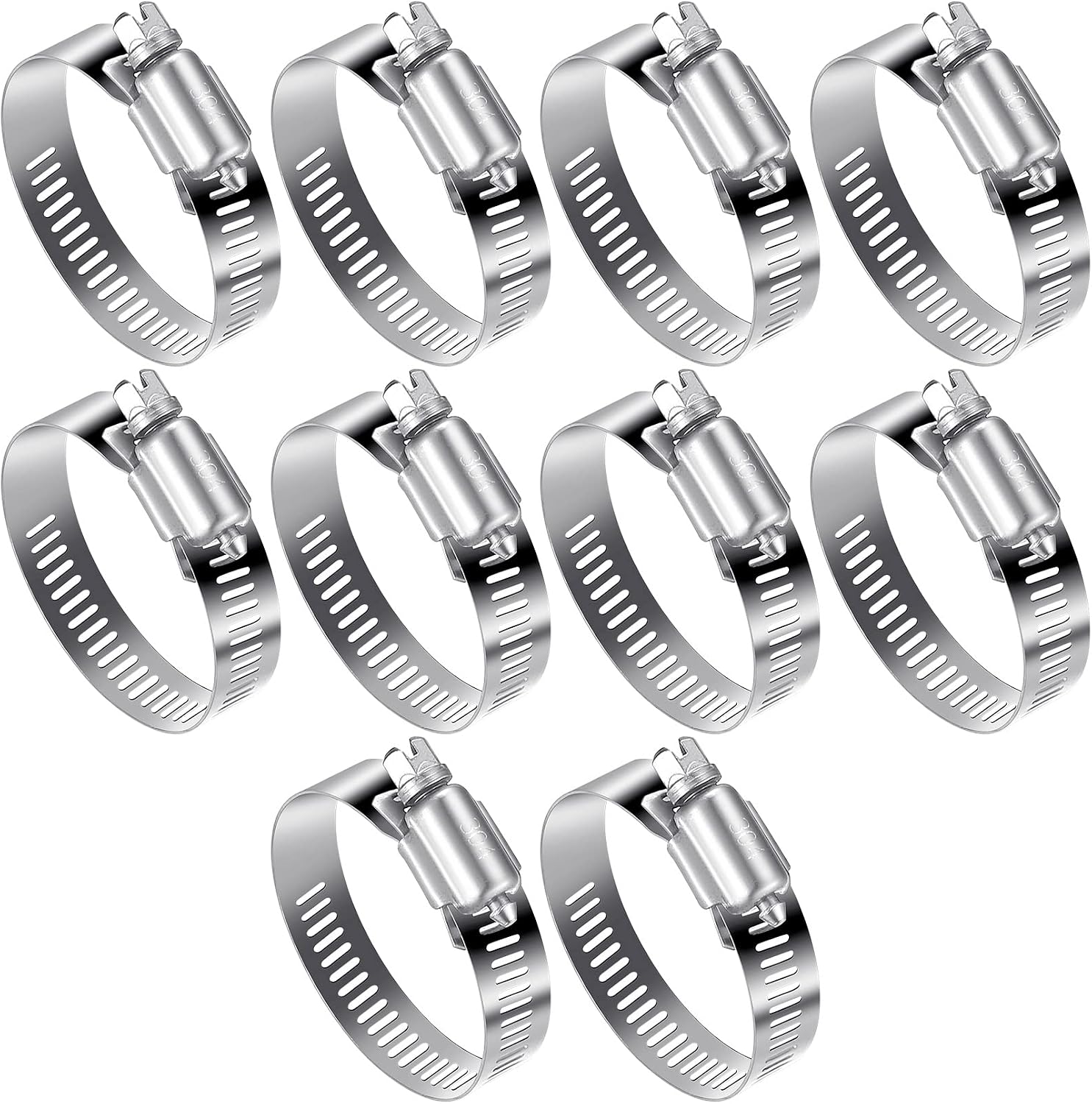 Packung Mit 10 Verstellbaren Metallschlauchschellen Von 27 Bis 51 Mm Mit Schrauben, Aus Edelstahl 304, Kompatibel Mit Wasserleitungen, Kraftstofftanks Und Kfz-schläuchen.