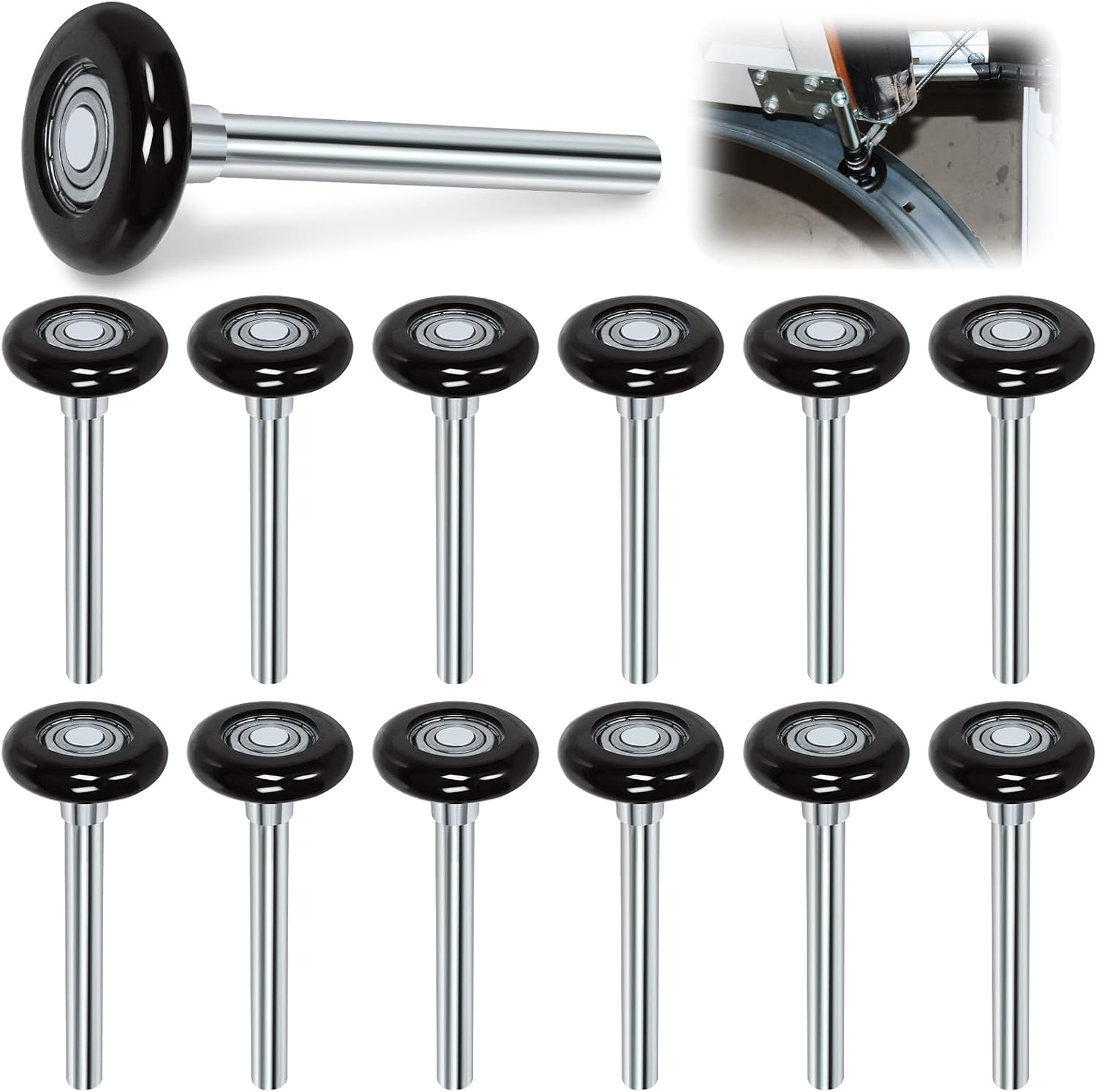 Satz Von 12 Schwarzen, Geräuscharmen Garagentorrollen Aus Nylon, 4,6 Cm (1,8 Zoll), Kompatibel Mit Doppelgaragentorrollen, Verstärkter Käfig, Abgedichtete Kugellager 6200zz, 10,2 Cm (4 Zoll) Achse.