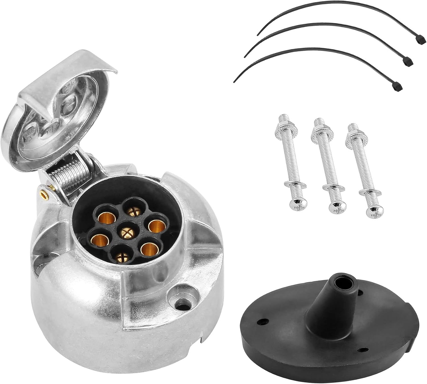 12v 7-poliger Wasserdichter Metall-anhängerstecker, 7-polige Weibliche Metallsteckdose Mit Wasserdichter Rückdichtung, Aluminium-anhängerkupplungsadapter (skm07s)