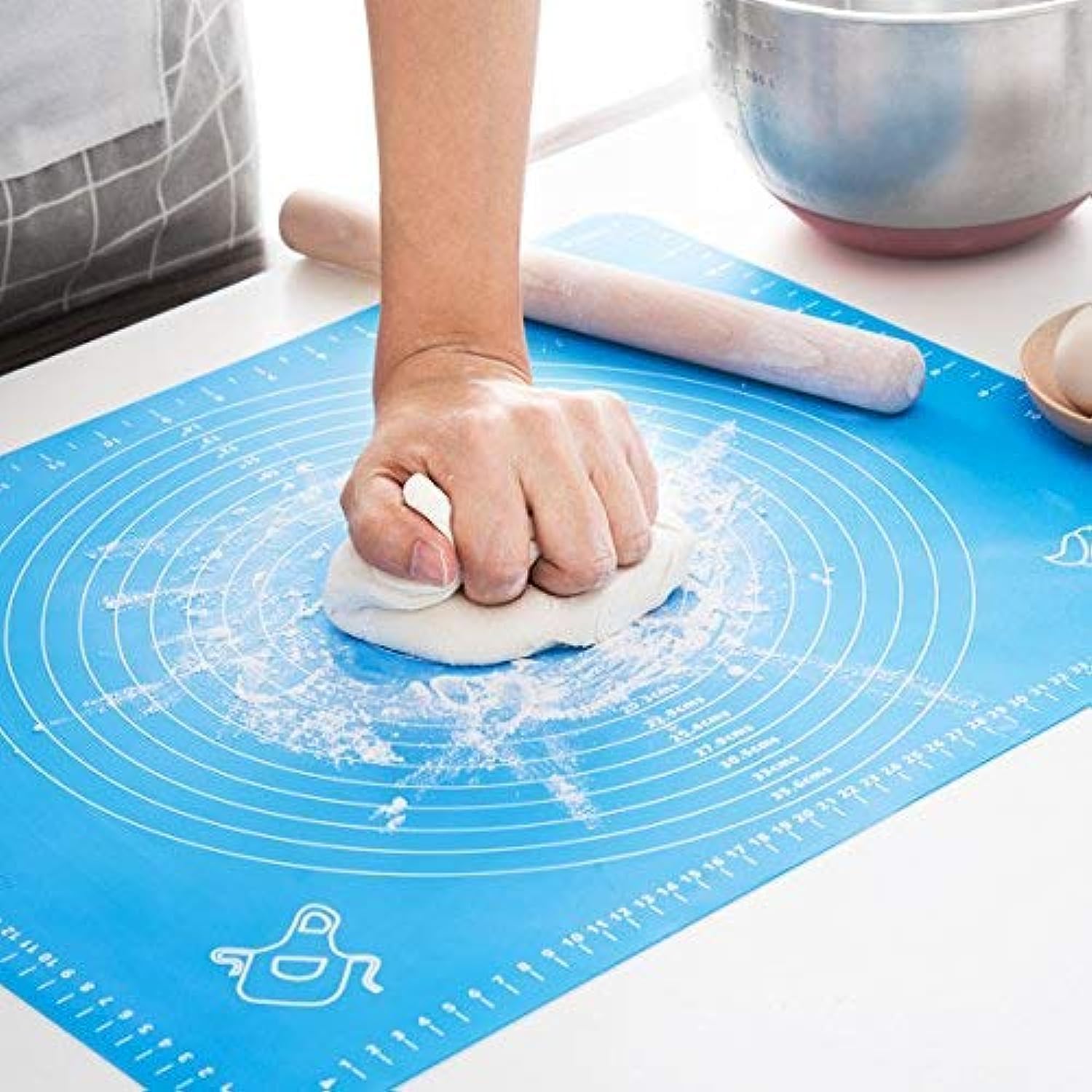 (blau, 50 × 40 Cm) Extra Dicke Silikon-backmatte, Große, Rutschfeste Gebäckmatte Mit Skala, Geeignet Für Mürbeteig, Nudelholz, Antihaftbeschichtet Und Rutschfest