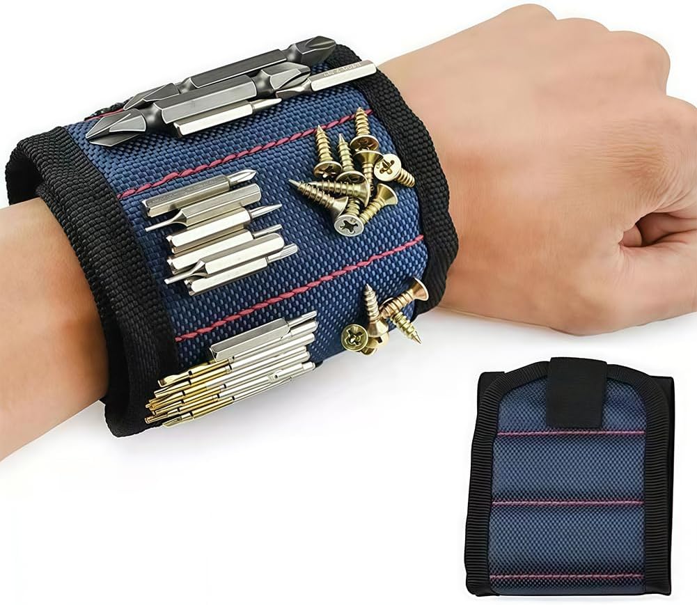 Mit Diesem Robusten Magnetischen Werkzeuggürtel Und Dem Passenden Magnetischen Armband Behalten Sie Stets Den Überblick. Ideal Für Heimwerker, Keine Montage Erforderlich. Blau.