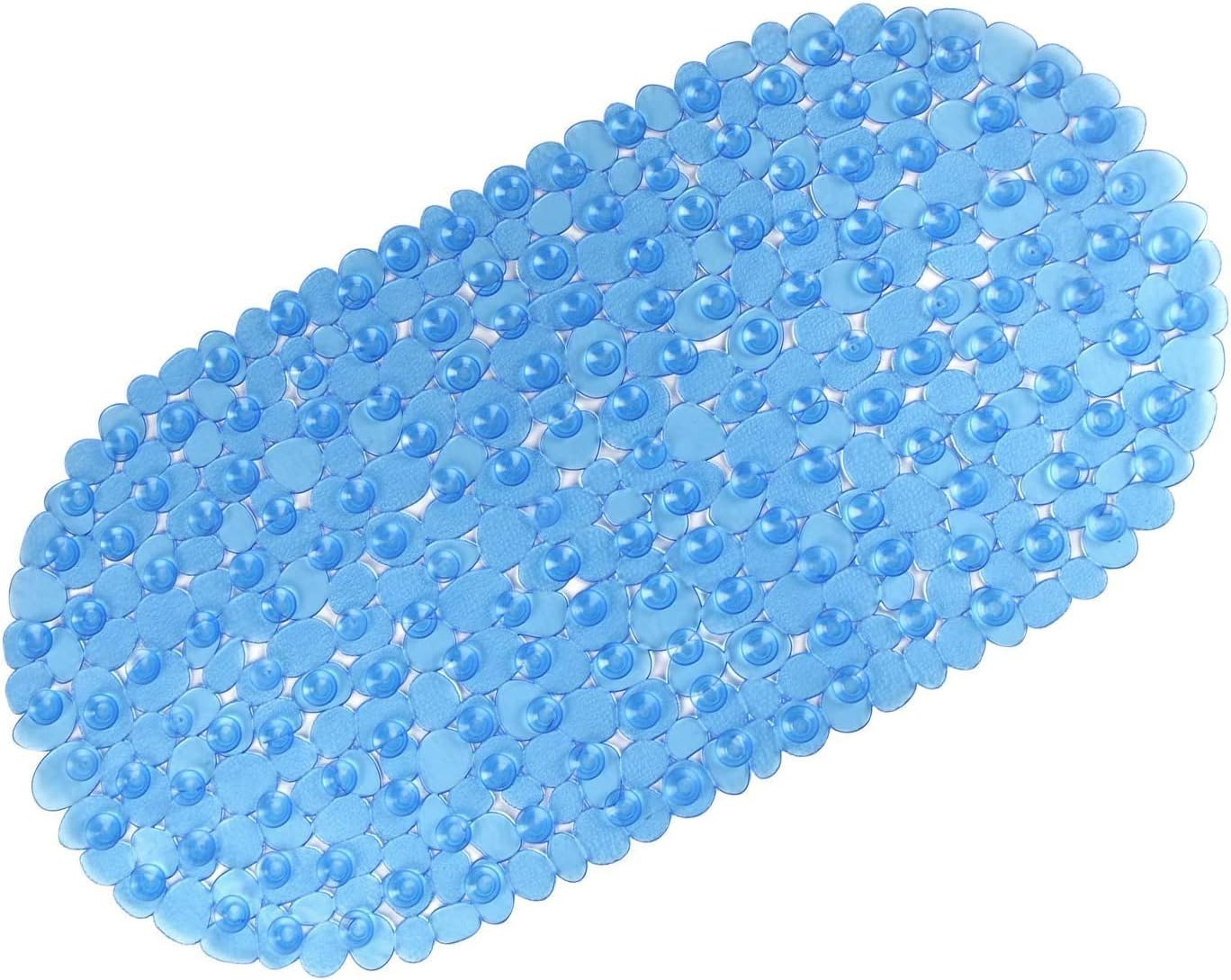 Rutschfeste Badematte, Geeignet Für Badezimmer - Mattierte Steinoptik - Schimmelresistent - Rutschfest - Kunststoff - Oval - Mit Saugnäpfen (blau)