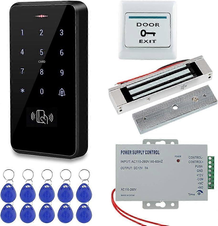 Ip68 Wasserdichtes Outdoor-zutrittskontrollset: Rfid-tastatur, 180 Kg Elektromagnetisches Schloss, Netzteil Und 10 Fernbedienungen.