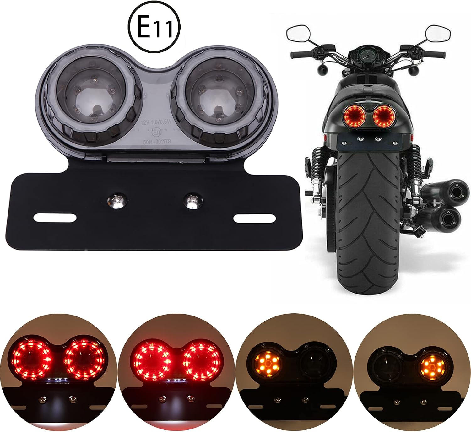40-led-motorradrücklicht Mit Integriertem Bremslicht, Blinker Und Positionslicht, Kennzeichenhalterung (schwarze Linse)