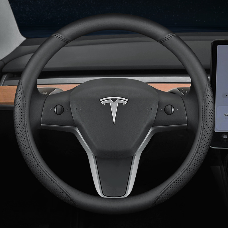 Lenkradbezug Für Tesla Model 3/y/model X/s - Tesla Special Round (black Line) Tagless - 38 Cm/1 Streifen [nx]