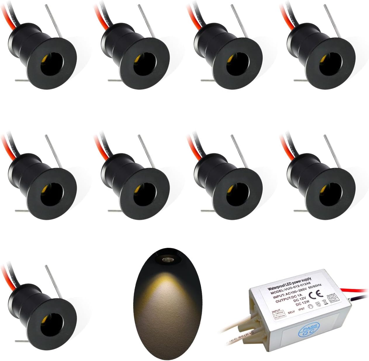 Set Mit 9 Kleinen Led-einbaustrahlern (schwarz, Warmweiß, 30° Abstrahlwinkel), 12 V, 1 W, Geeignet Für Die Beleuchtung Von Küchen, Treppen, Schränken Und Fluren. Einfache Installation.