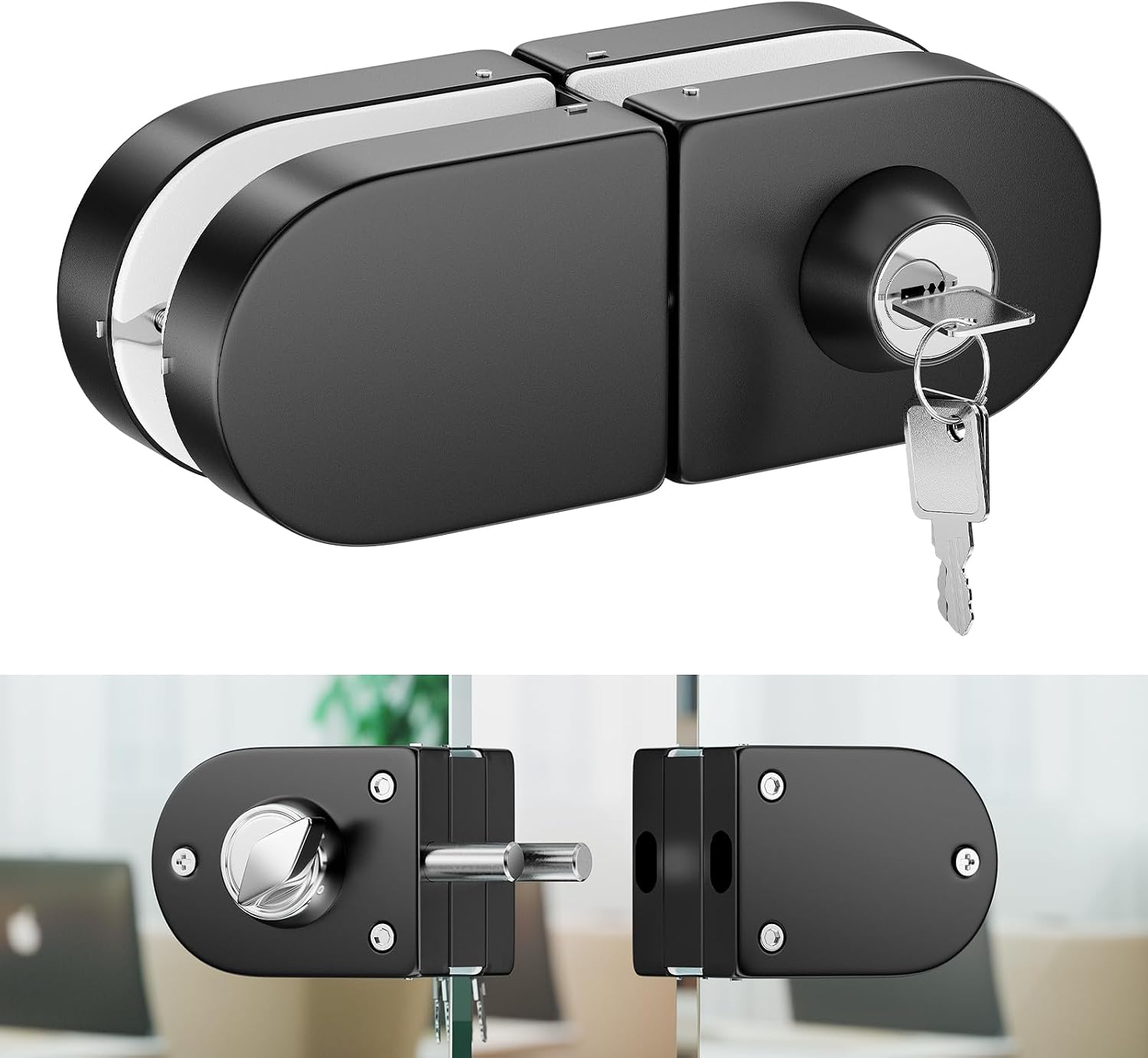 Türschloss Für Glastüren Ohne Bohren, Aus Edelstahl 304, Mattschwarze Oberfläche, Geeignet Für 10–12 Mm Starkes Sicherheitsglas, Schnelle Montage, Modernes Und Elegantes Design