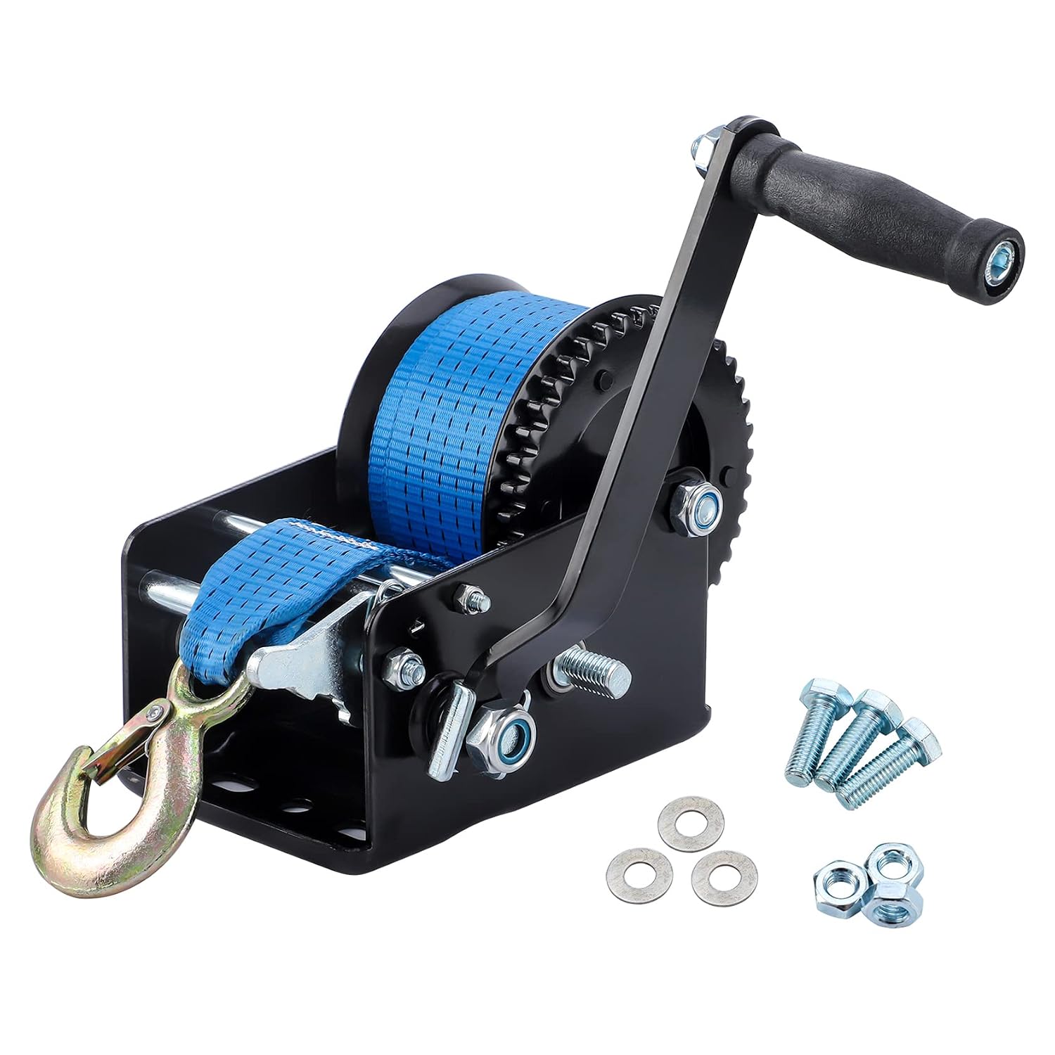 725,7 Kg (1600 Lb) Handwinde Mit 7,9 M (26 Ft) Blauem Gurt, Tragbare Winde Mit 4:1 Untersetzungsgetriebe Und Haken, Handliche Zweiwege-ratschenwinde, Kompatibel Mit Jetski, Boot Und Bootsschleppvorric