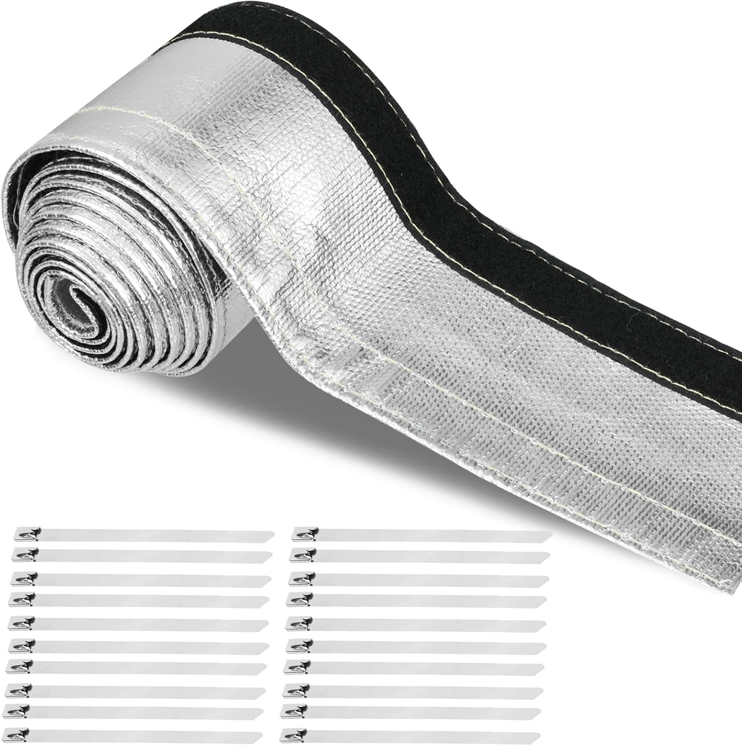 Aluminiumbeschichteter Schlauch, Kompatibel Mit Silberschlauch Und Klettverschluss, 20 Mm X 2 M, Mit 20 Edelstahlbefestigungen