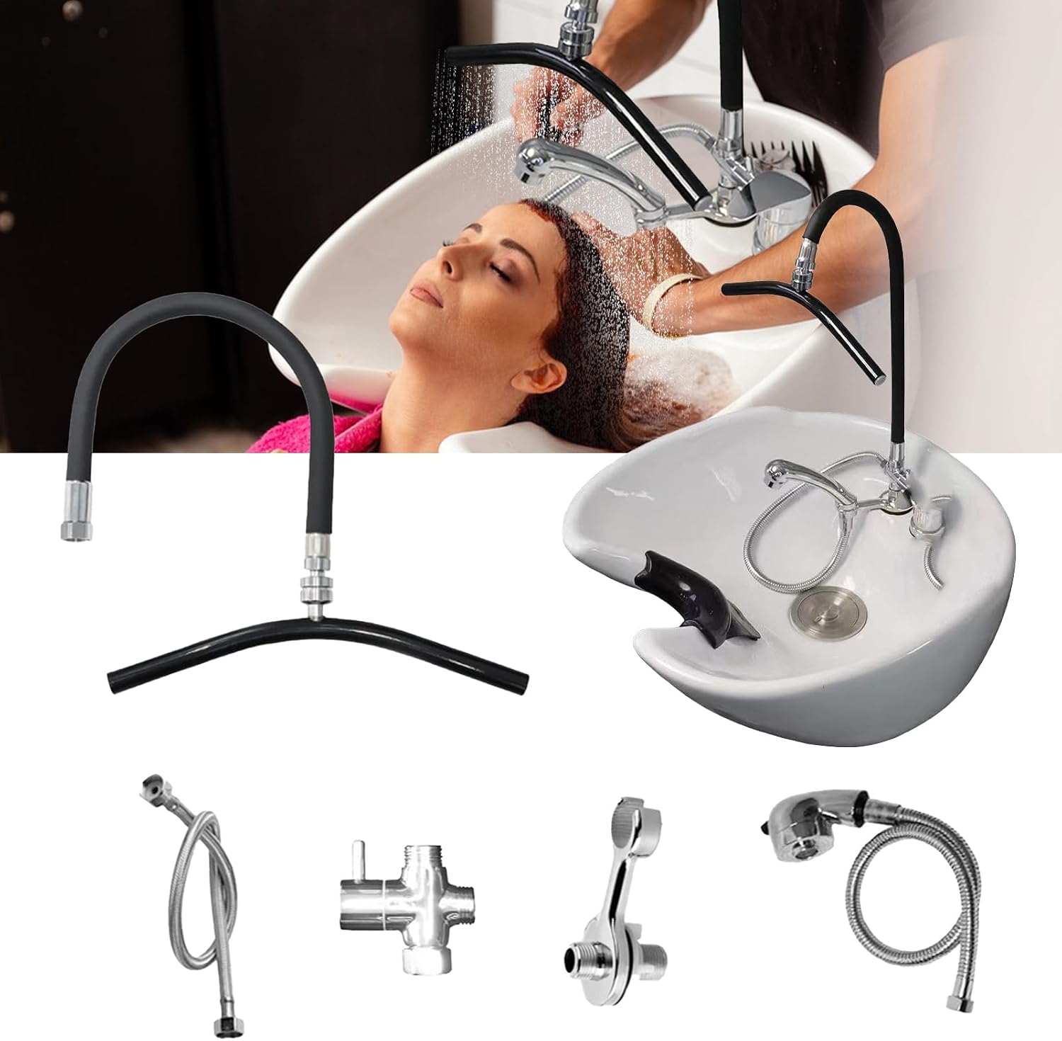 Therapeutisches Duschsystem Für Wellness-behandlungen, Kompatibel Mit Haarwaschgeräten, Runde Duschdüse, Kopfmassage, Spa-behandlung, Wasserfalldusche, Shampoo-zubehör, Geeignet Für Kosmetikstudios Un