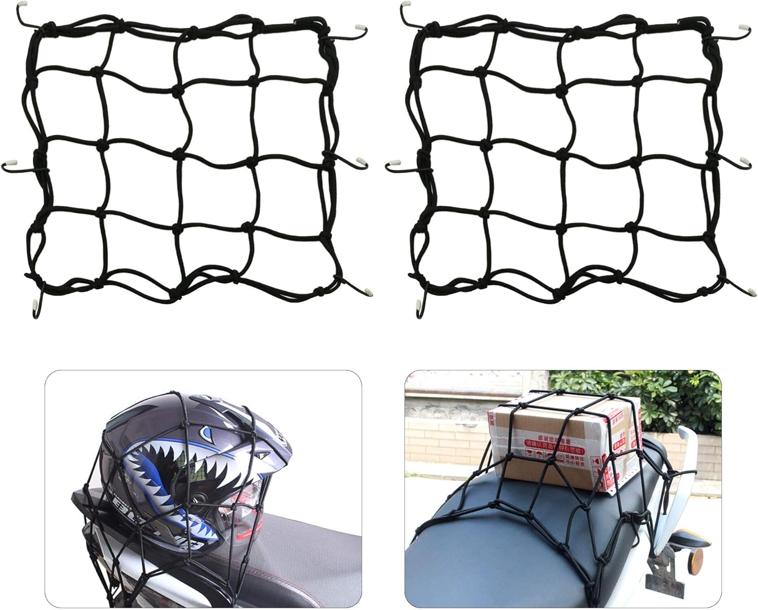Elastisches Spinnennetz, Zweiteilig, Mit 6 Haken. Geeignet Für Motorräder, Roller, Fahrräder Und Mountainbikes. Dehnbar, 40 X 40 Cm, Schwarz.