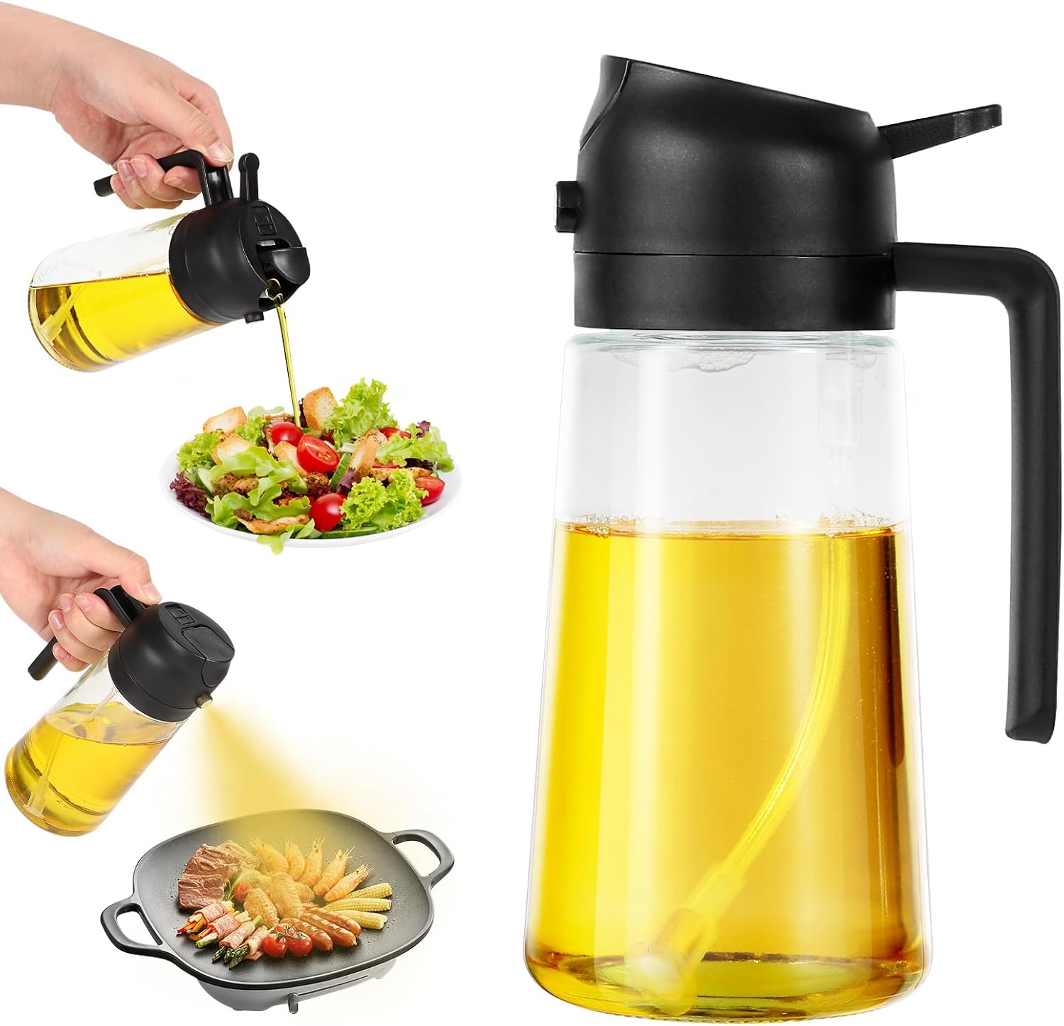 2-in-1-sprühflasche Für Speiseöl, 470 Ml. Geeignet Für Heißluftfritteusen. Ideal Zum Kochen, Grillen, Für Salate Und Zum Backen.