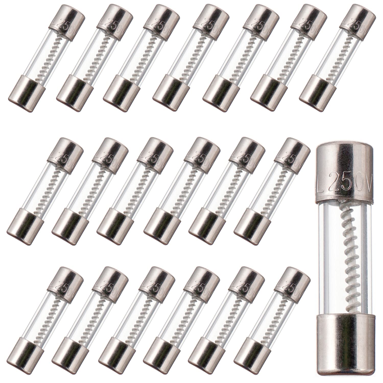 Packung Mit 20 T10al250v 5 X 20 Mm 10 A 250 V Trägen Sicherungen, Kompatibel Mit Glasröhren.