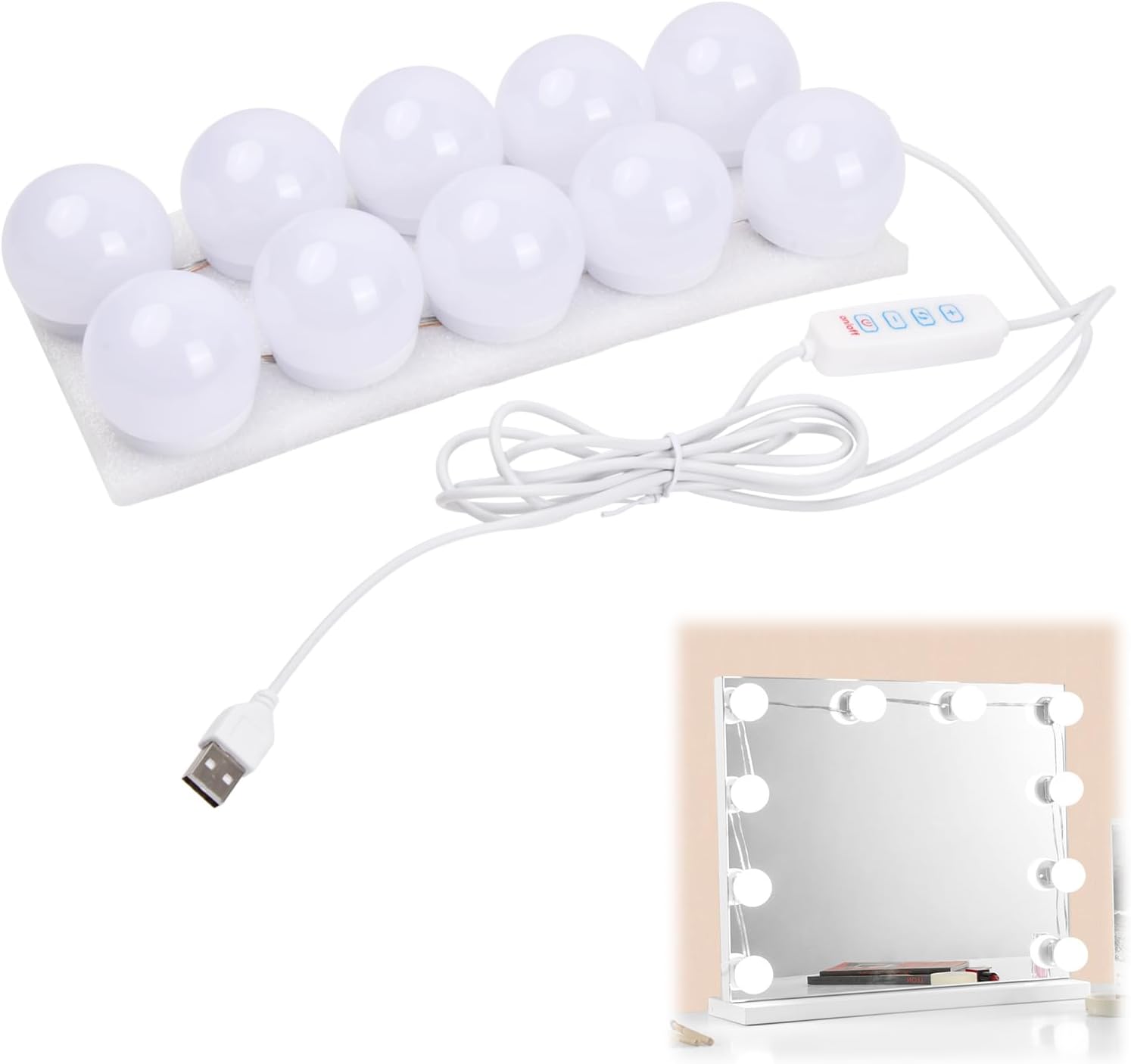 Beleuchteter Spiegel, 10 Dimmbare Leds Im Hollywood-stil, Make-up-beleuchtung Mit 3 Farben Und 9 Helligkeitsstufen, Dimmbare Lampe, Kompatibel Mit Schminkspiegeln Und Schminktischen