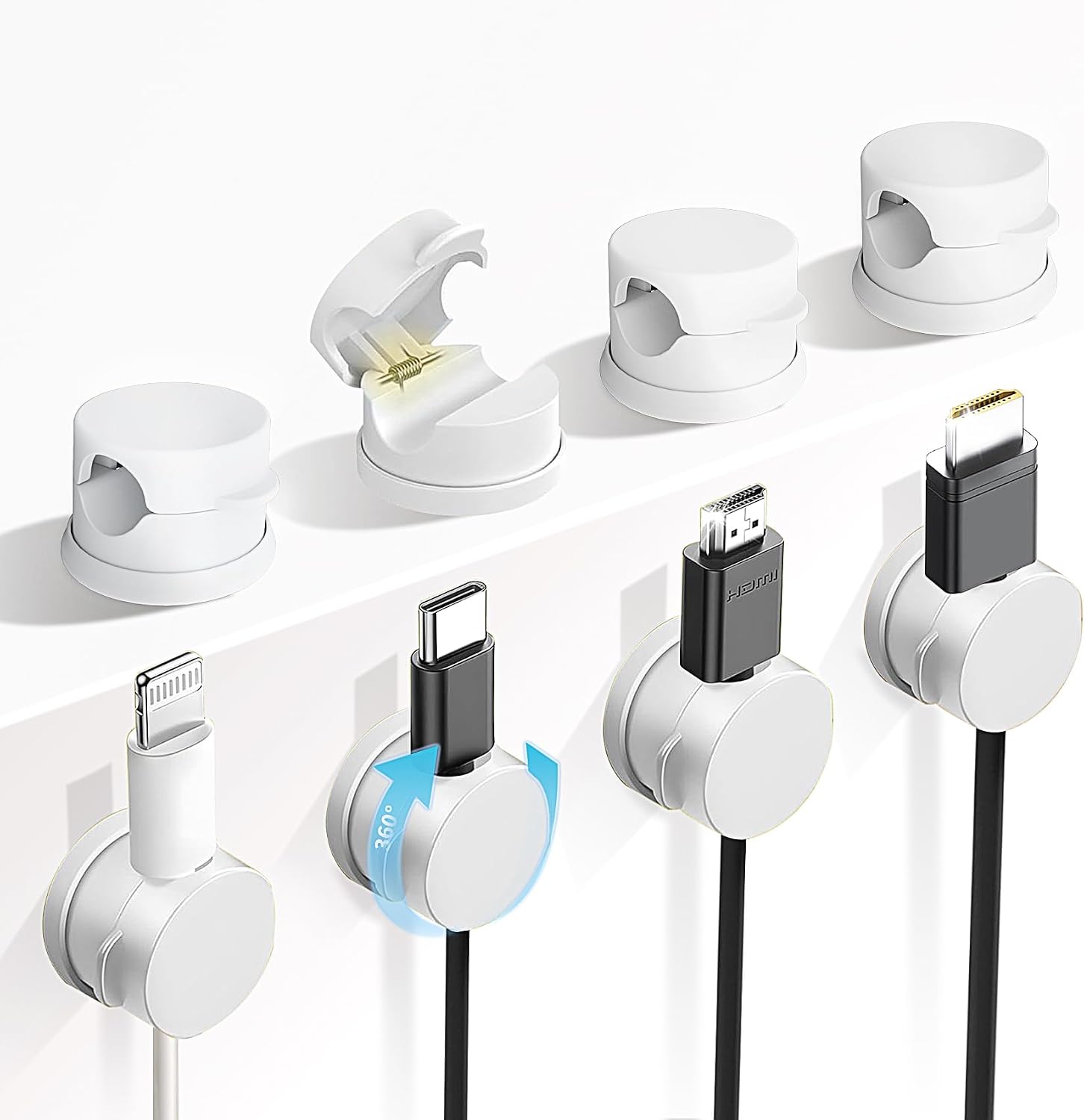 Set Mit 8 Um 360° Drehbaren Kabelclips, Federbelasteter Kabelorganizer, Kabelmanagement Für Den Schreibtisch, Selbstklebender Handy-ladekabelhalter, Kompatibel Mit Nachttischen