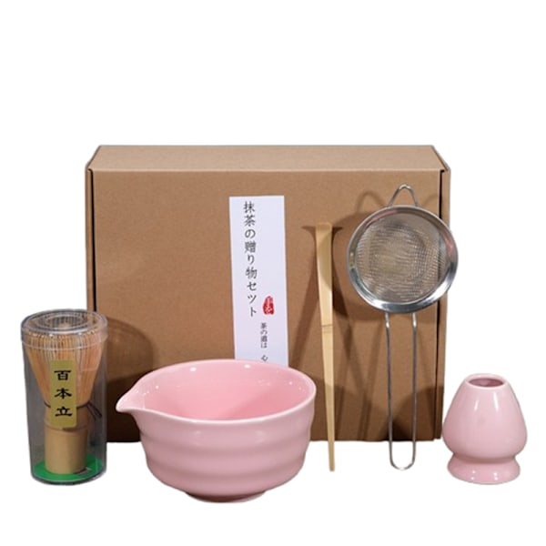 5-teiliges Matcha-tee-set Aus Keramik, Bestehend Aus Schale, Besenhalter Und Besen, Rosa Accessoires Für Die Japanische Teezeremonie.