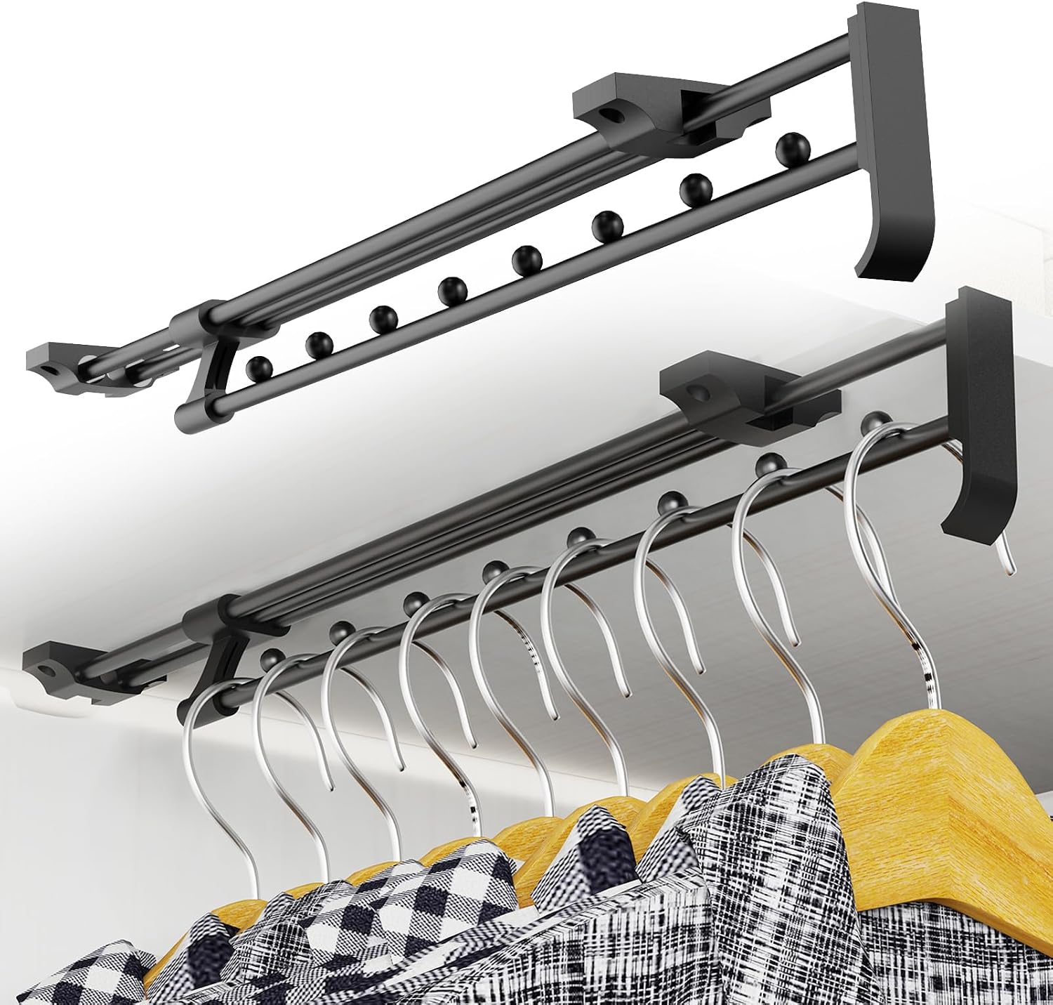 Set Aus 2 Ausziehbaren Kleiderstangen, 30 Cm, Verstellbare Länge Von 30 Bis 51,5 Cm, Verschiebbar, Kompatibel Mit Kleiderschränken Und Aufbewahrungsräumen.
