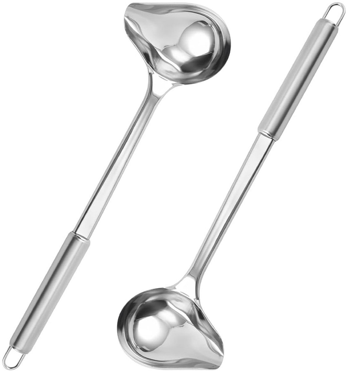 Set Aus 2 Saucenlöffeln Mit Fettabscheider – Suppenlöffel Und Ölfilterlöffel Aus Edelstahl. Geeignet Für Brühen, Saucen Und Zum Kochen – Silberfarben, 26,8 X 7,8 Cm