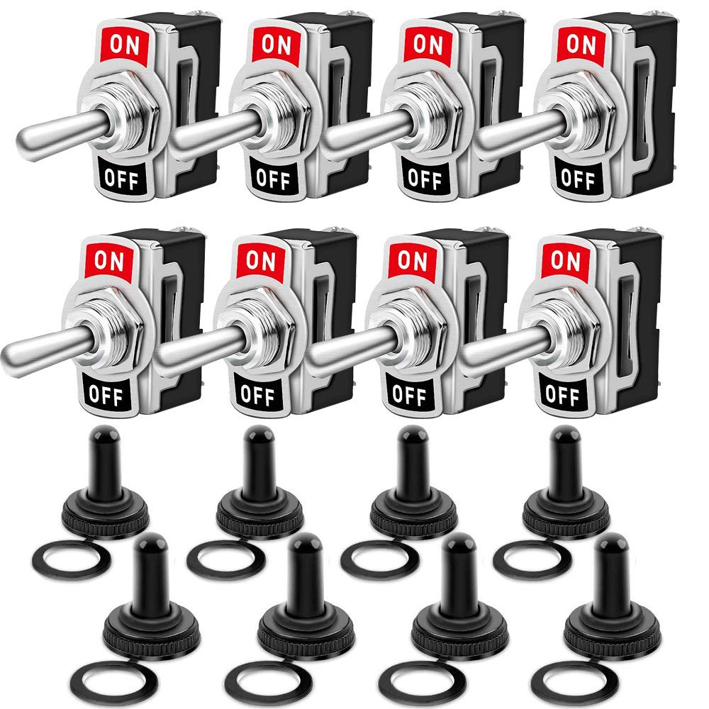 Wippschalter (8 Stück) Mit Wasserdichter Abdeckung, 10 A/12 V Dc, 6 A/24 V Dc, Spst Ein/aus, 2 Positionen, 2 Pins, Kompatibel Mit Kontrollleuchten Im Armaturenbrett (schwarz)