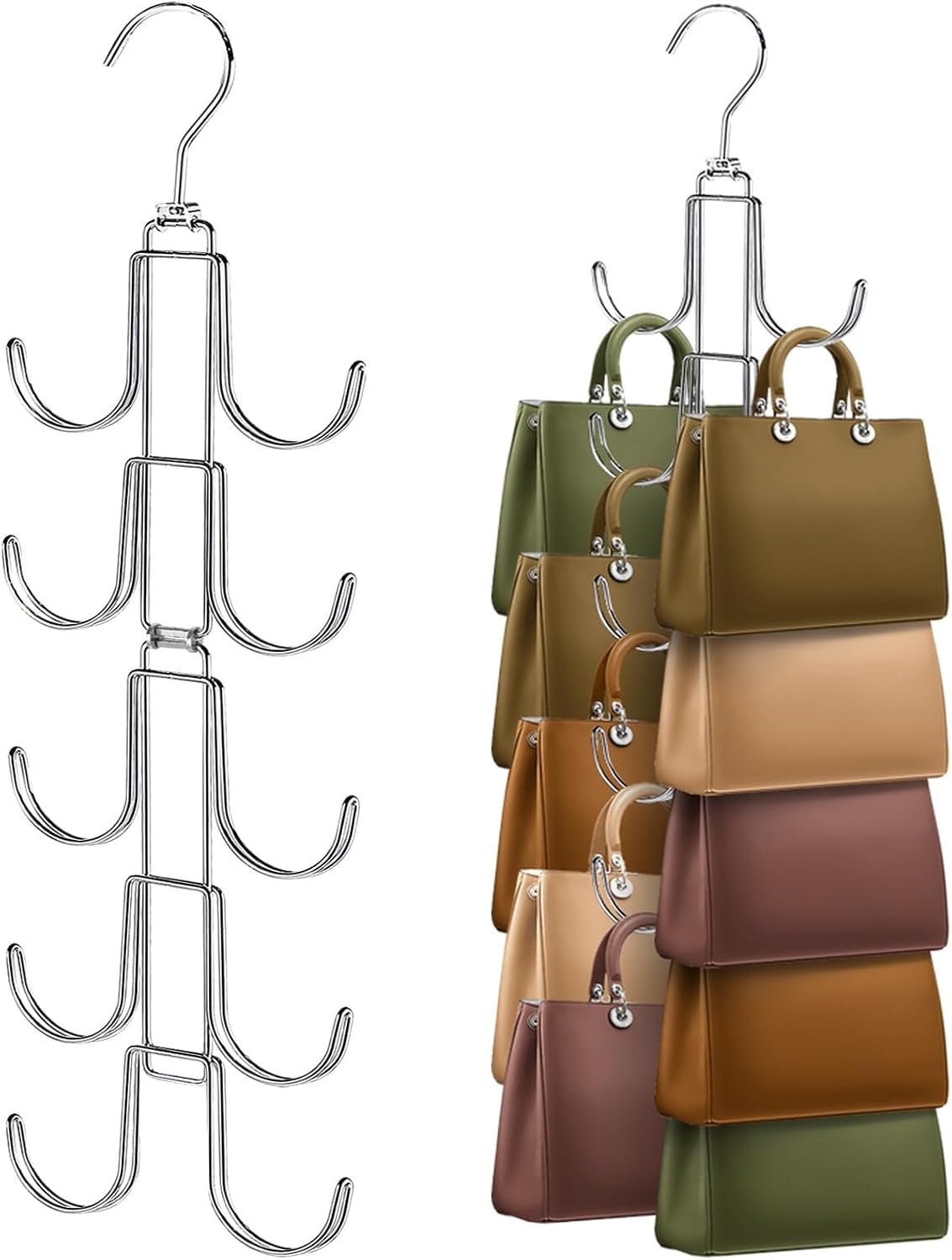 Kleiderschrankkompatibler Handtaschenorganizer Mit Verbessertem Aufhängehaken Mit 10 Großen Haken Und 360-grad-drehung Für Bessere Organisation Und Präsentation.