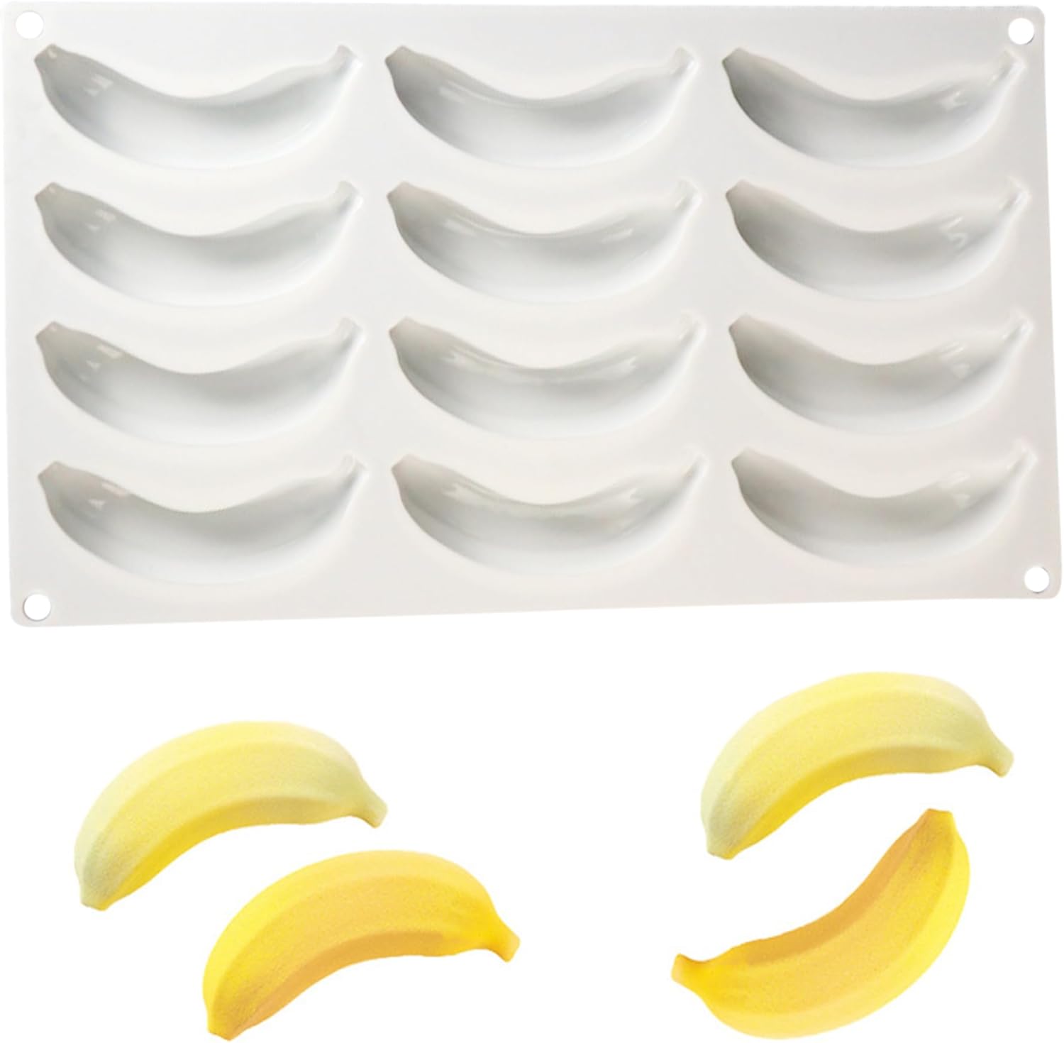 3d-silikonform Für Bananen, 12 Mulden, Ideal Zum Dekorieren Von Kuchen, Mousses, Pralinen, Gelees Und Desserts. Bpa-frei.