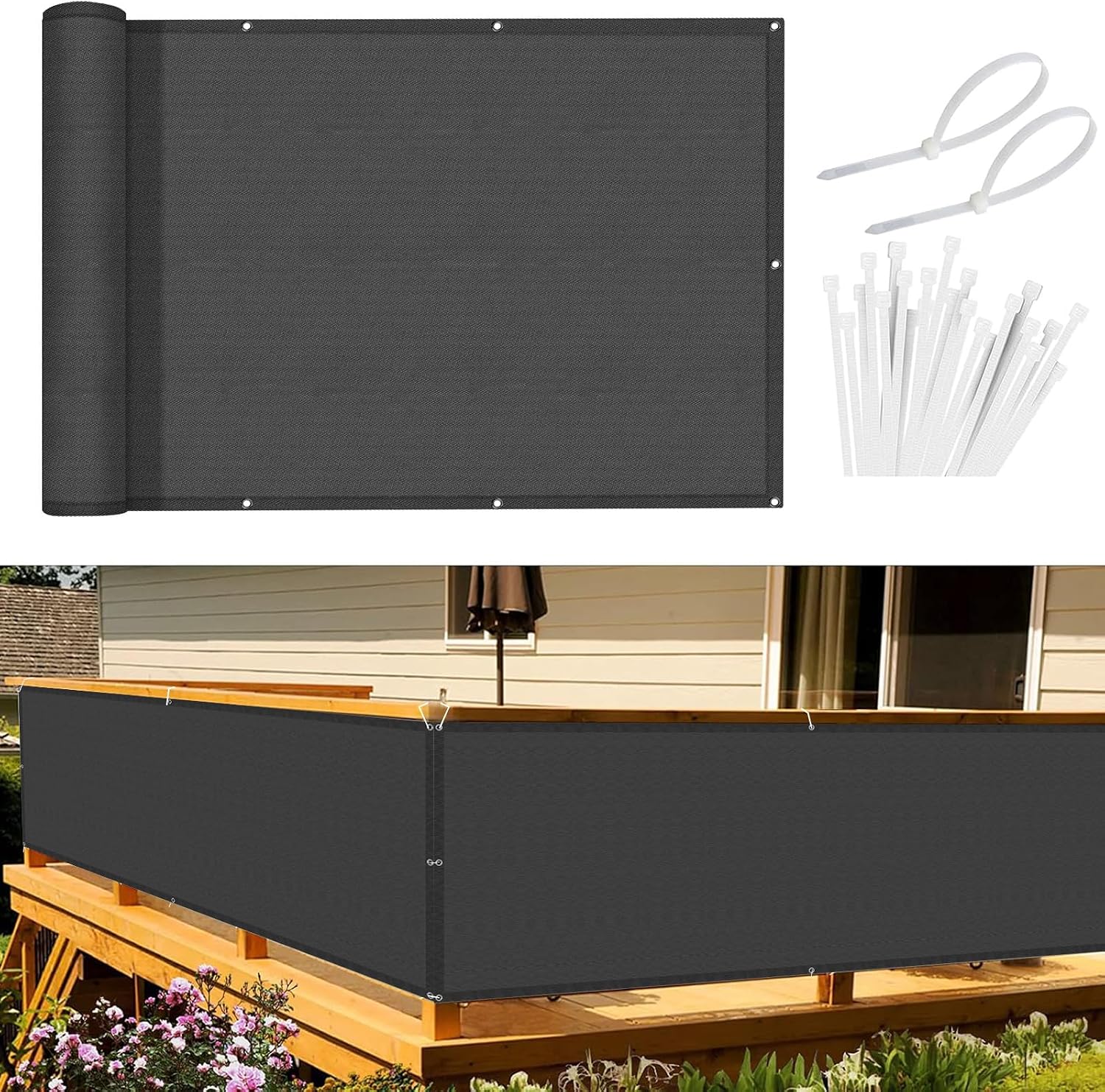Anthrazitgrauer Balkon-sichtschutz 75 X 300 Cm, Geeignet Für Den Außenbereich, Aus Pes, Mit Ösen Und Kabelbindern, Uv-beständig