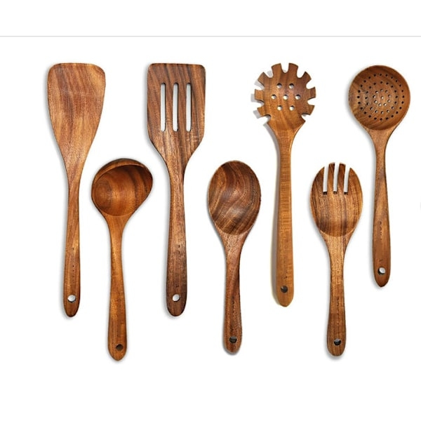 Küchenlöffel Aus Holz, 7-teiliges Küchenutensil-set Aus Teakholz, Küchenspatel Aus Holz[nx]