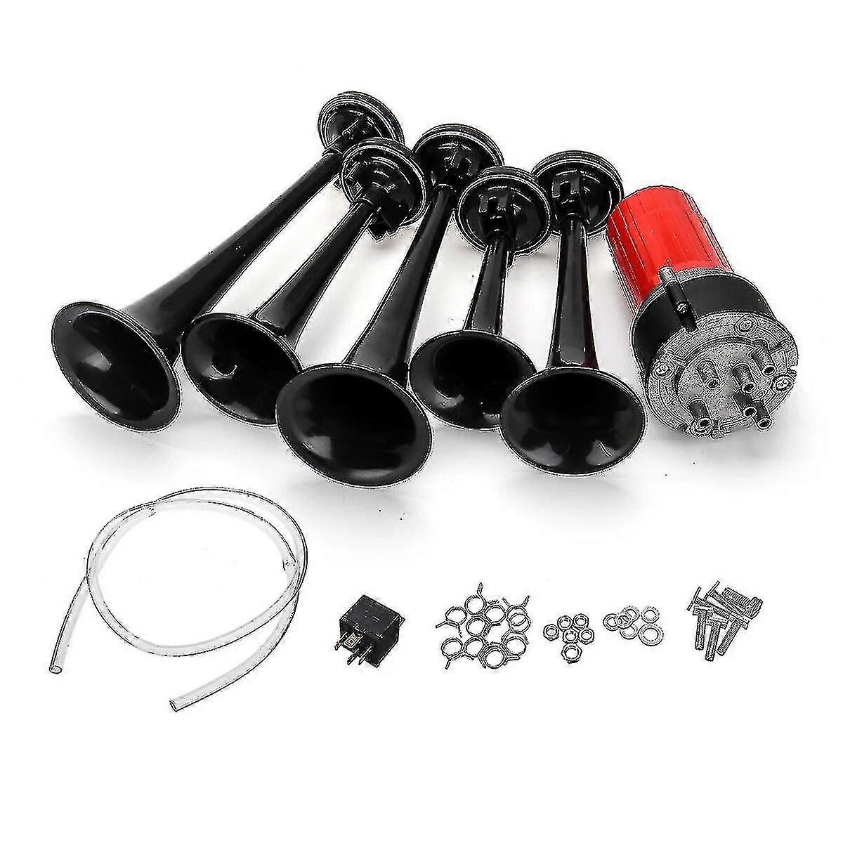 Schwarzes Pneumatisches Horn Mit 5 Trichtern, 12 V, 125 Db, Dixie-musikhorn, Dukes Of Hazzard, General-lee Universal-luftkompressor Für Auto, Lkw, Boot [nx]