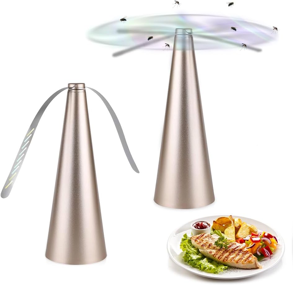 2-teiliger Fliegenabwehrventilator, Tischventilator Zur Fliegenabwehr, Geeignet Für Camping, Picknicks, Grillabende Und Gärten, Goldfarben