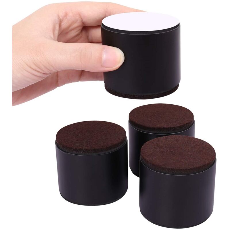 Set Mit 4 Selbstklebenden Möbelgleitern, Passend Für Runde Bettbeine, 5 Cm Hoch, Mit Schwarzen Kappen. Geeignet Für Sofas, Kleiderschränke Und Tische.