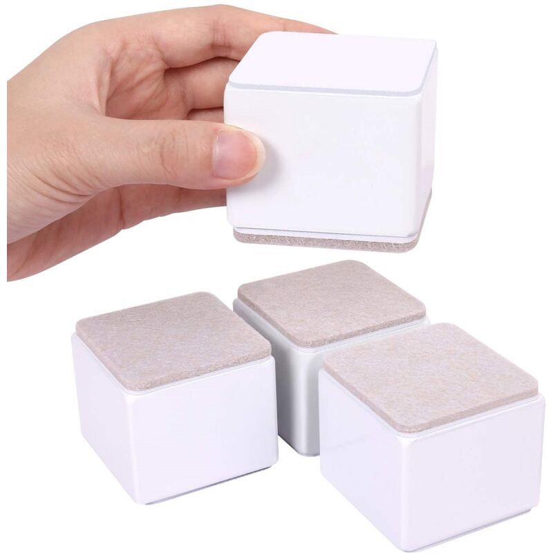 Set Mit 4 Selbstklebenden Weißen Möbelfüßen, Kompatibel Mit Rechteckigen Bettbeinen, 5 Cm Hoch, Für Sofa, Kleiderschrank, Tisch.