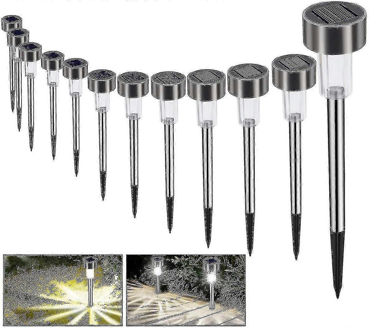 Set Mit 12 Wasserdichten, Kabellosen Led-gartenleuchten, Geeignet Für Den Außenbereich, Solarleuchten Für Rasenflächen, Wiederaufladbar.