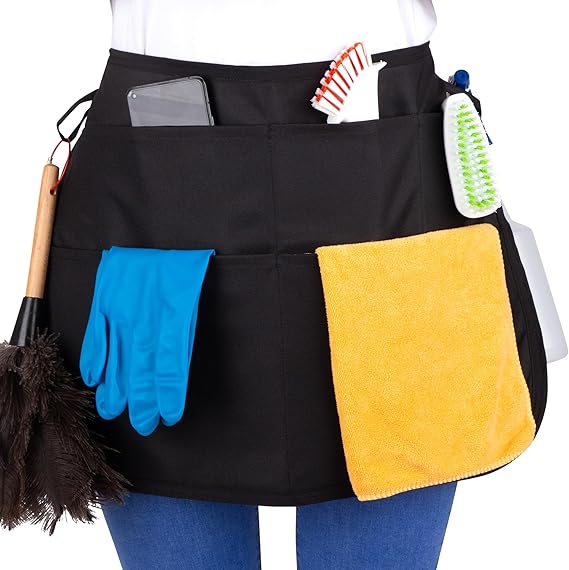Wasserdichte Profi-reinigungsschürze Mit 5 Taschen. Ideal Für Reinigungskräfte In Privathaushalten Und Hotels. – Schnellere Reinigung, Zeitsparend, Schwarz.
