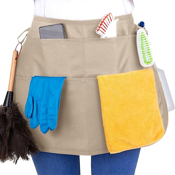 Wasserdichte Profi-reinigungsschürze Mit 5 Taschen. Ideal Für Reinigungskräfte Und Hotels. – Schnellere Reinigung, Zeitsparend. Khak[nx]