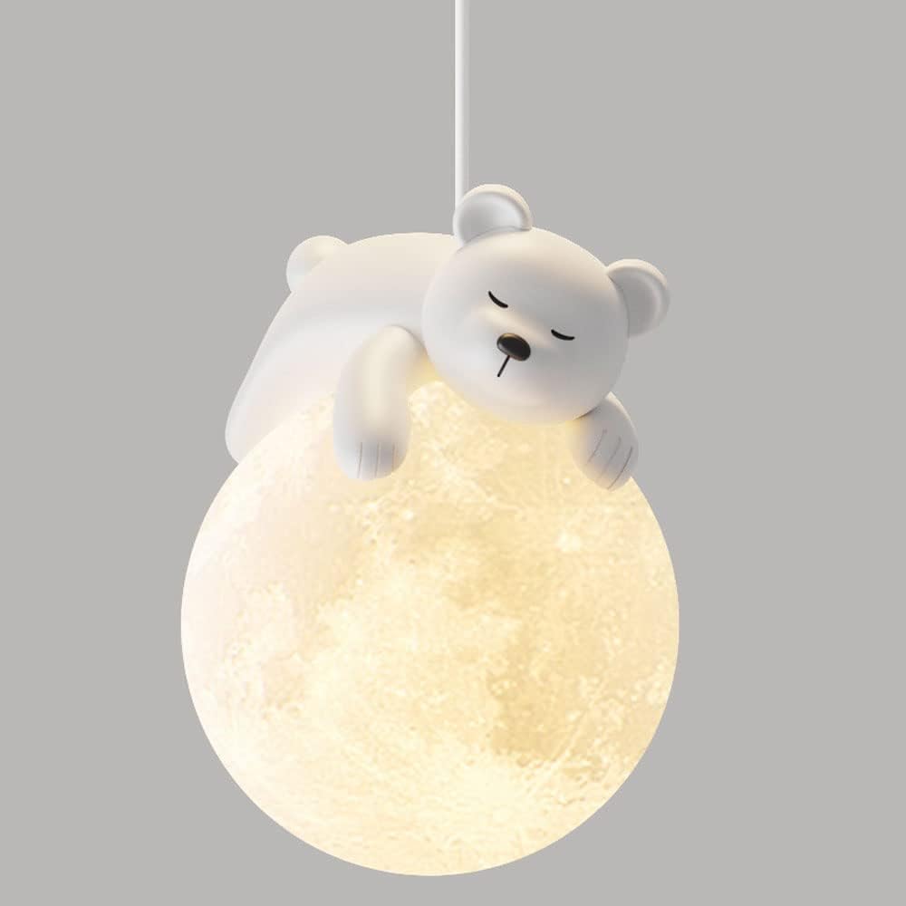 Niedliche Bären-hängelampe, 3d-gedruckter Mondglobus, Kronleuchter Mit Schlafendem Kaninchen, Planeten-hängelampe Fürs Kinderzimmer, 3-flammige Hängelampe Fürs Nachttischzimmer (jungen- Oder Mädchenzi