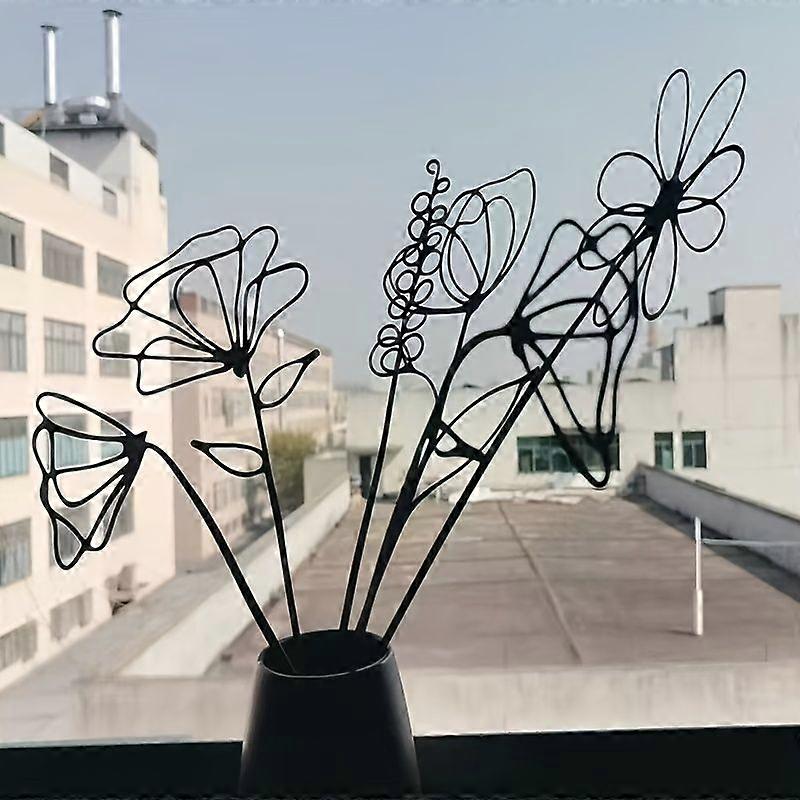 Set Aus 6 Künstlichen Schwarzen Metallblumen, Minimalistische Und Moderne Blumendekorationen, Geeignet Für Den Innen- Und Außenbereich (zuhause, Büro, Hochzeit, Party), Ohne Stromanschluss, Ideal Für