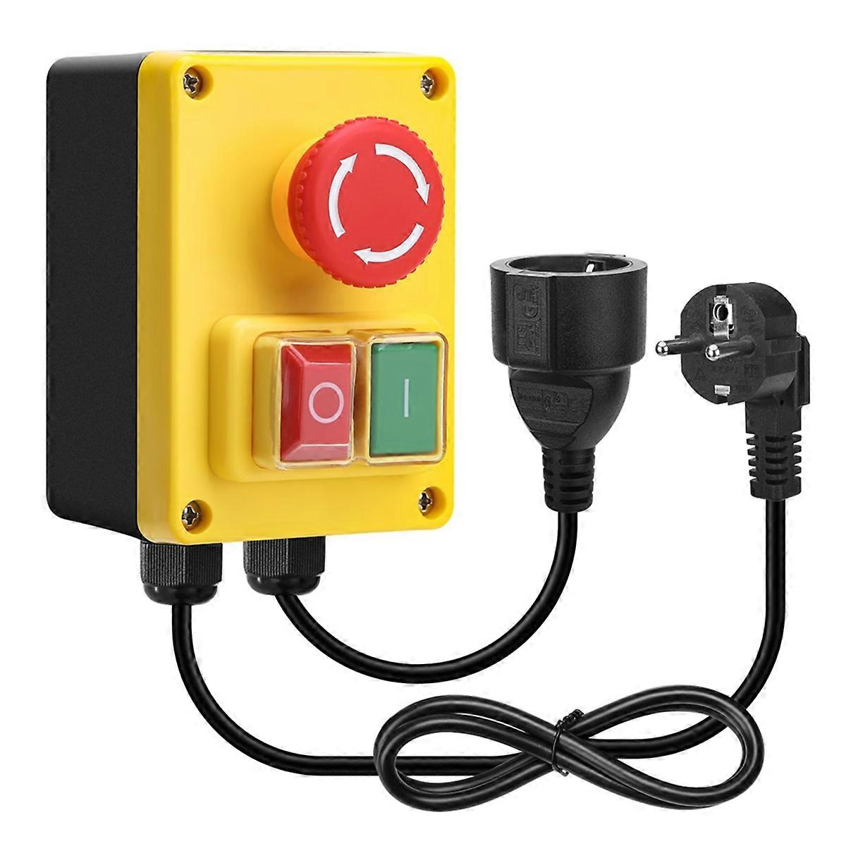 Einphasiger 220-v-sicherheitsschalter Mit Not-aus-funktion, Ideal Kompatibel Mit Frästischen Und Elektrogeräten. Europäischer Stecker.