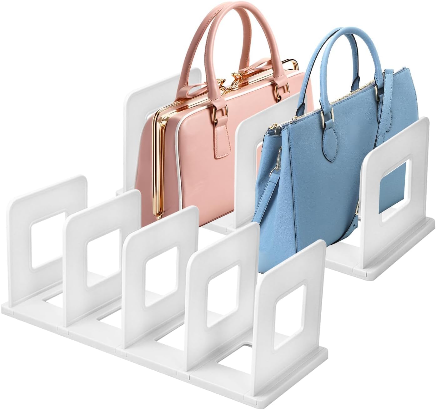 Set Aus 2 Schrankgeeigneten Handtaschen-organizern, 15 X 35 X 14,5 Cm Große Kunststoff-regaleinteiler Mit 4 Fächern, Höhenverstellbar. Geeignet Für Verschiedene Handtaschen, Pullovertaschen Und Hemden