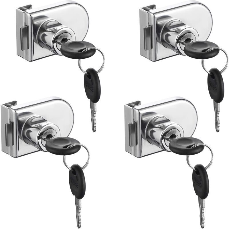 Set Mit 4 Sicherheitsschlössern, Kompatibel Mit Doppelwandigen Vitrinen, Geeignet Für Glastüren Mit Einer Dicke Von 0,5 Bis 0,75 Cm, Separater Schlüssel Ohne Bohren, Zinklegierung (8 Schlüssel Enthalt